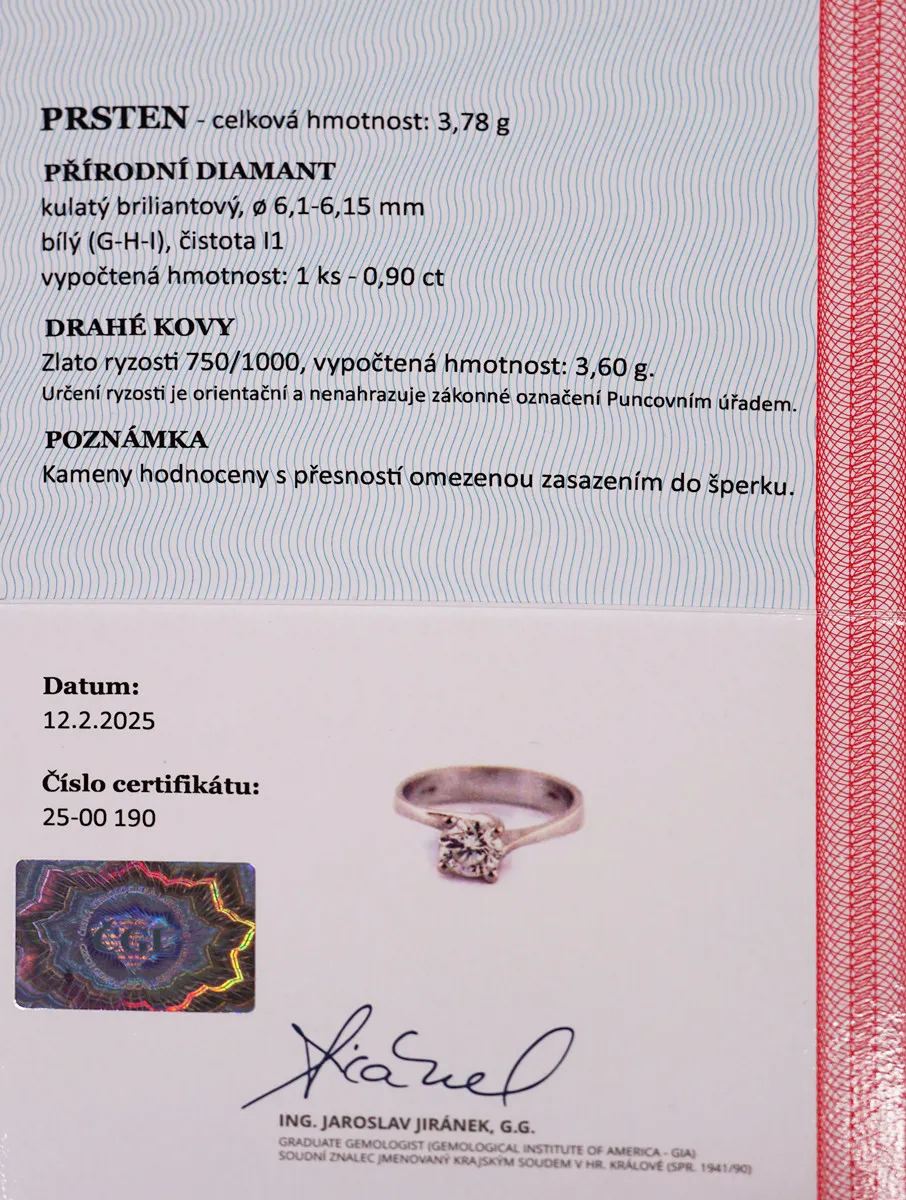 Zlatý prsten s briliantem 0,90 ct - 5