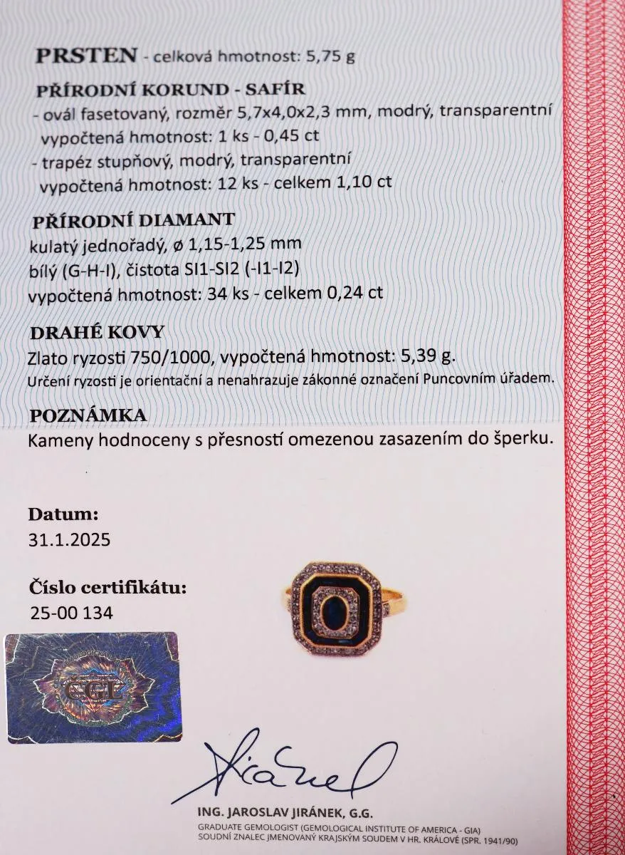 Zlatý prsten se safíry a diamanty - 4