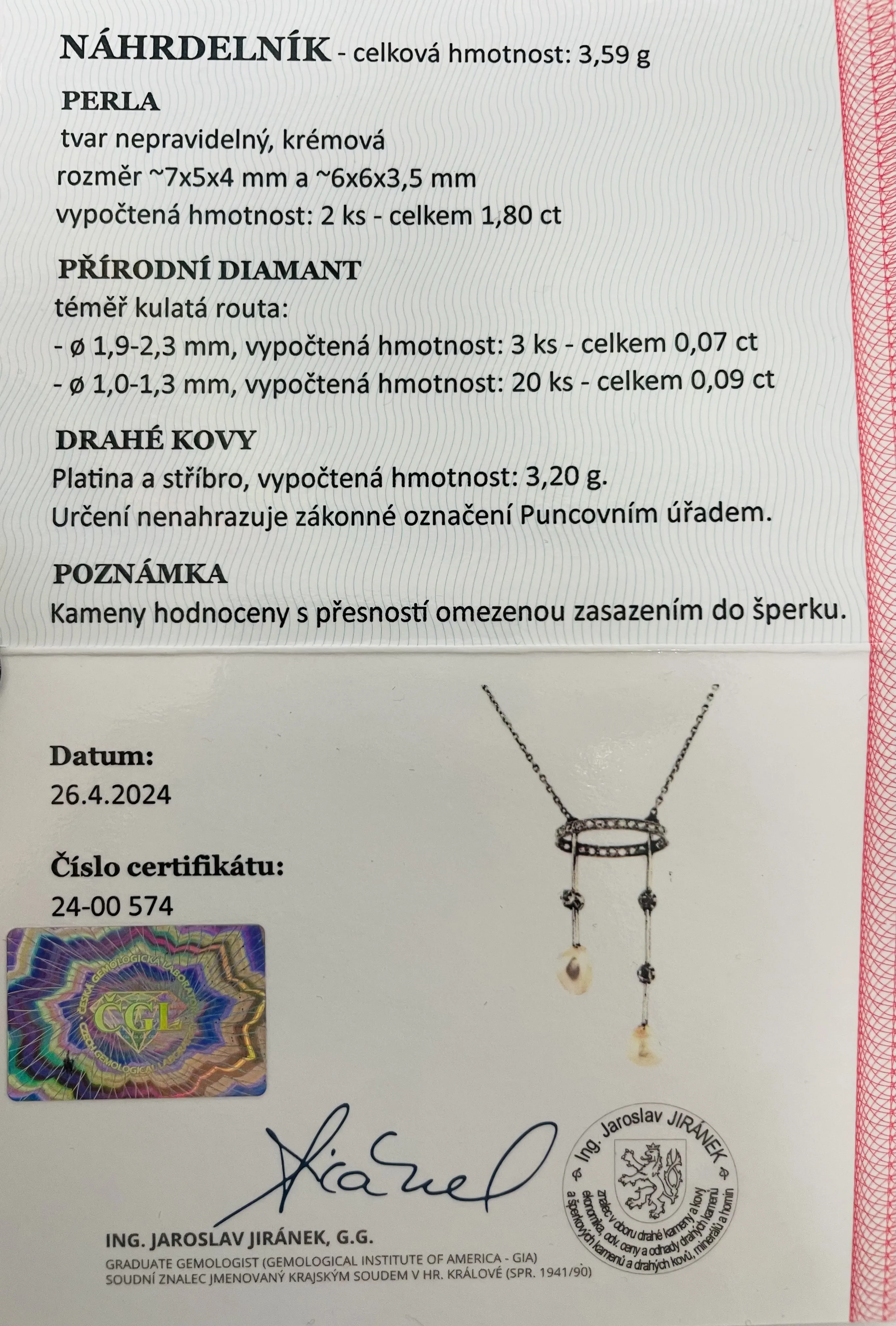 Zlatý Art Deco náhrdelník s perličkami a diamanty - 4