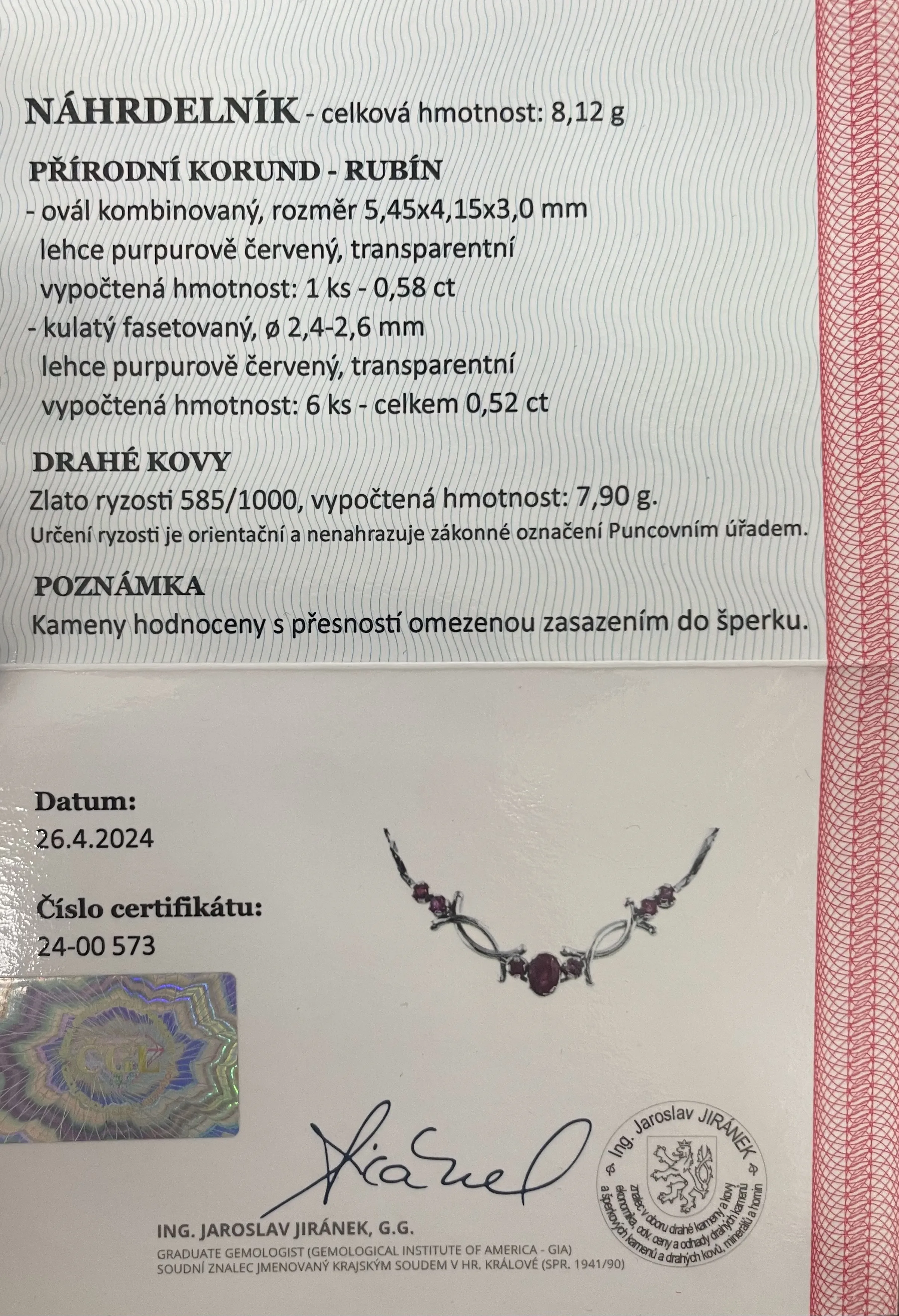 Zlatý náhrdelník s rubíny - 5