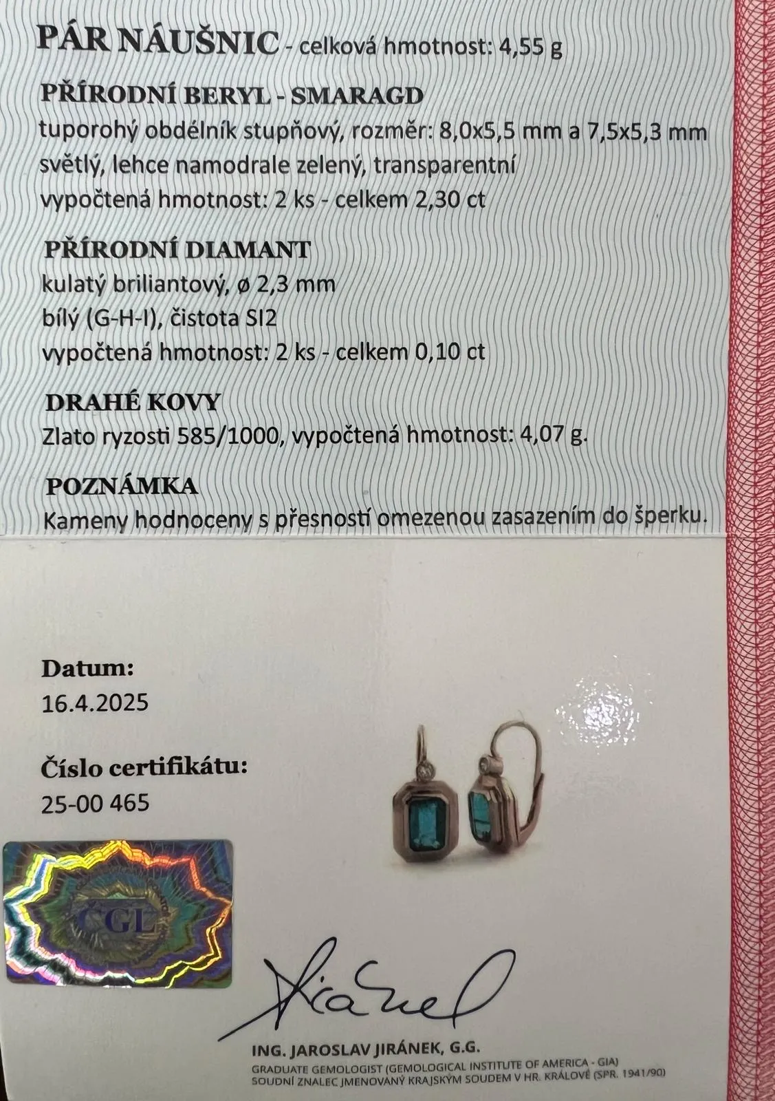 Zlaté náušnice se smaragdy a brilianty - 5