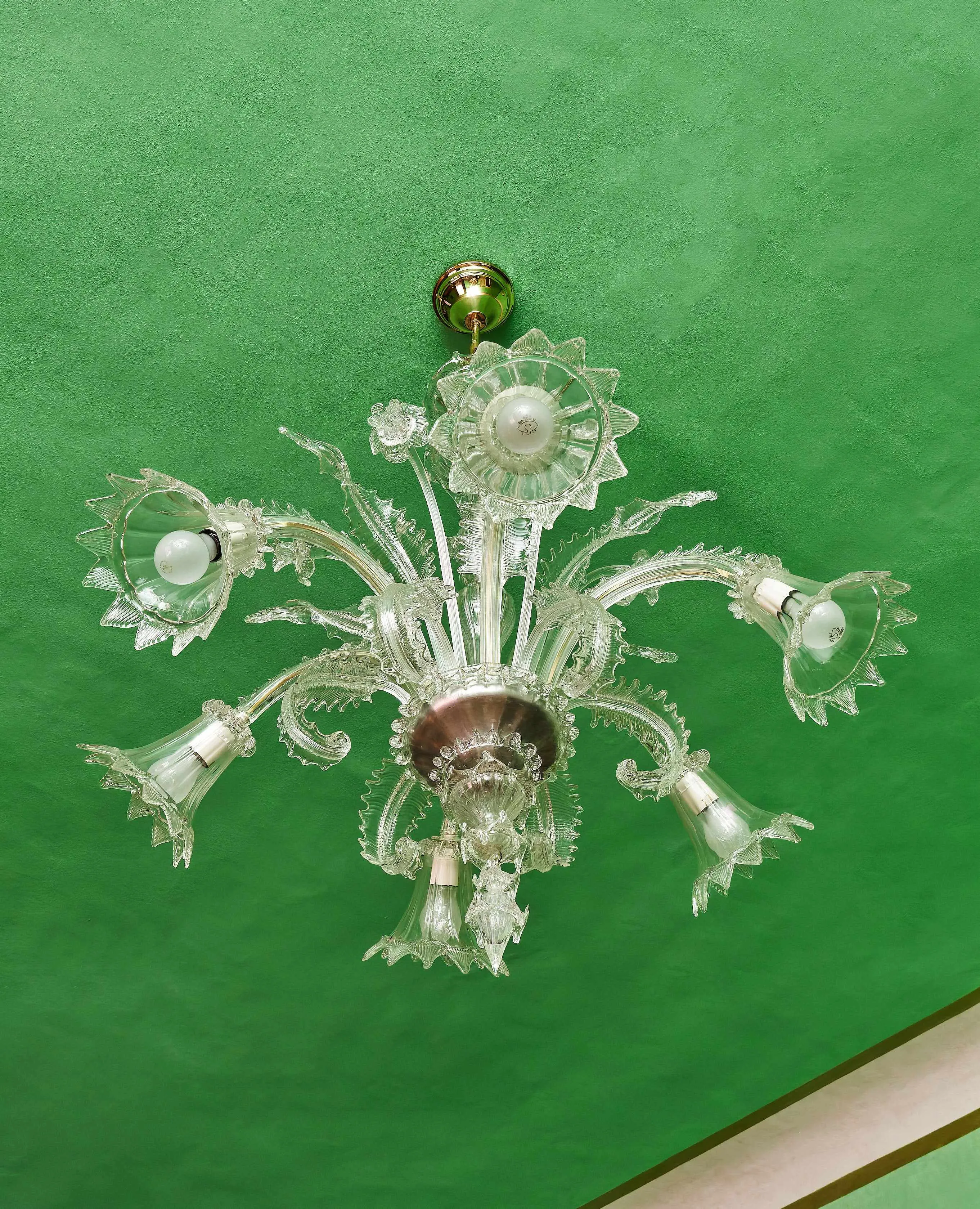 Benátský křišťálový lustr ze štípaného skla – Murano, Itálie, 1950 - 3