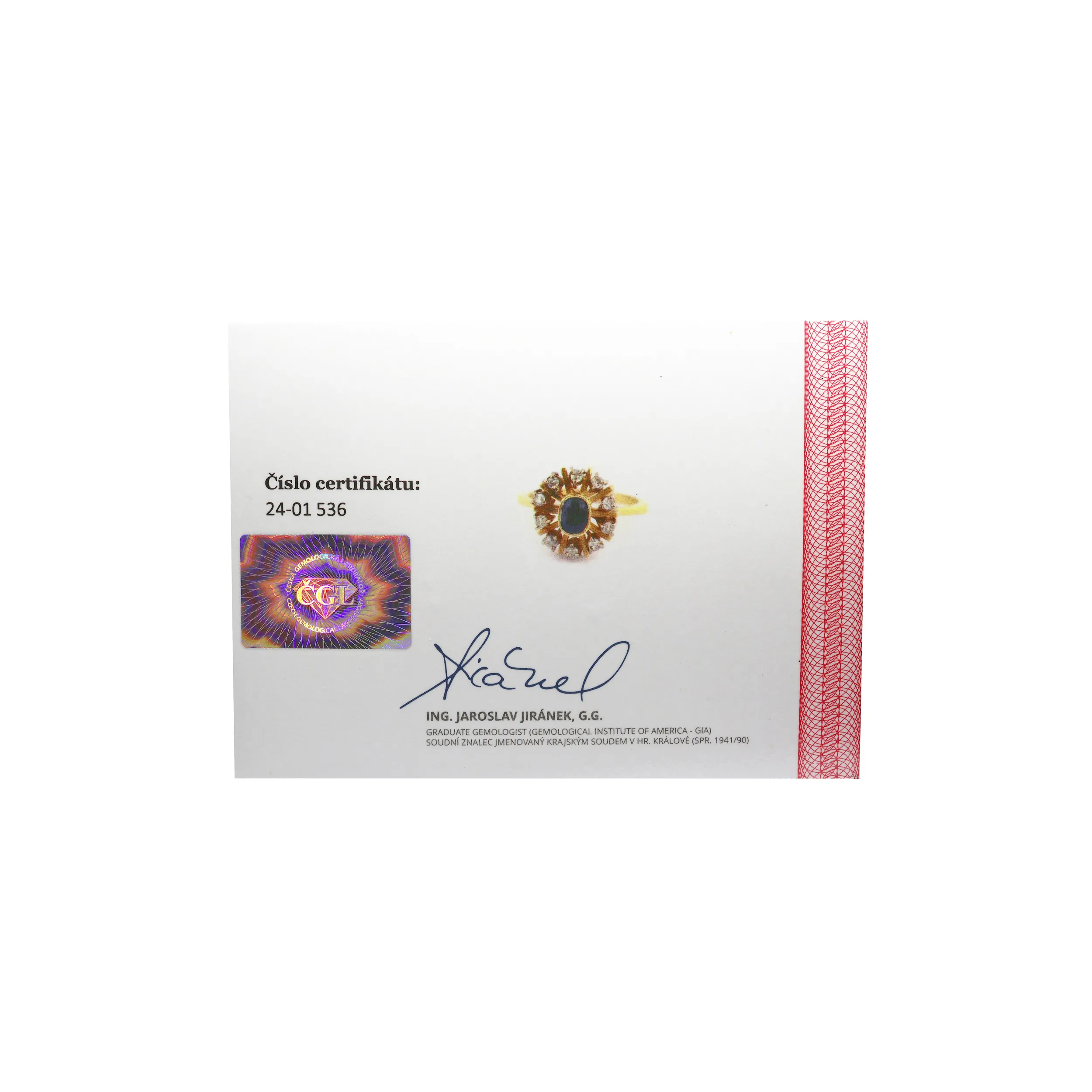 Zlatý prsten s přírodním safírem (0,80ct) a brilianty (F-G-H 0,30ct)+certifikát - 4