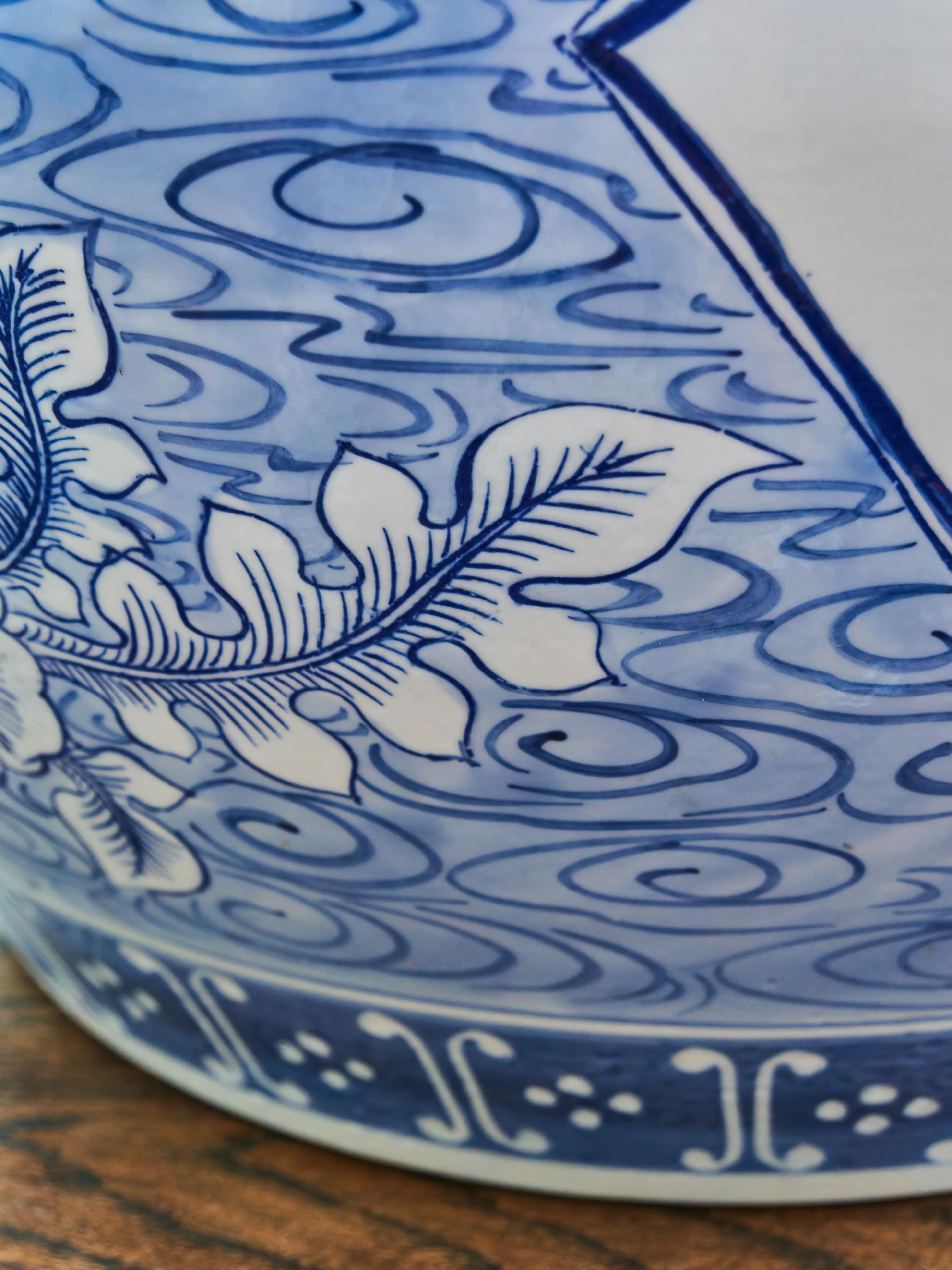 Čínský ručně malovaný porcelánový květináč – kobaltová modř, Ø 47,5 cm - 10