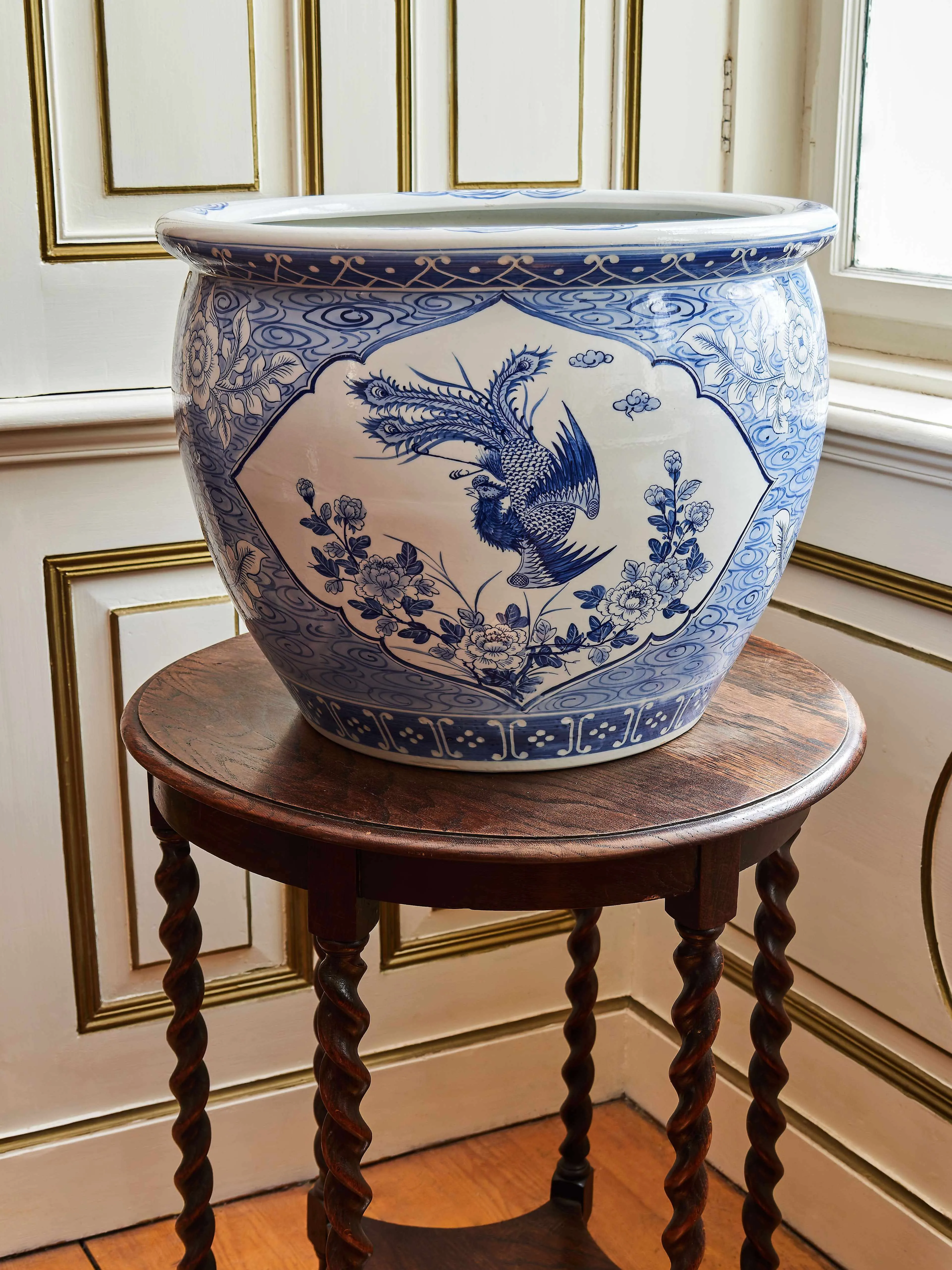 Čínský ručně malovaný porcelánový květináč – kobaltová modř, Ø 47,5 cm - 2