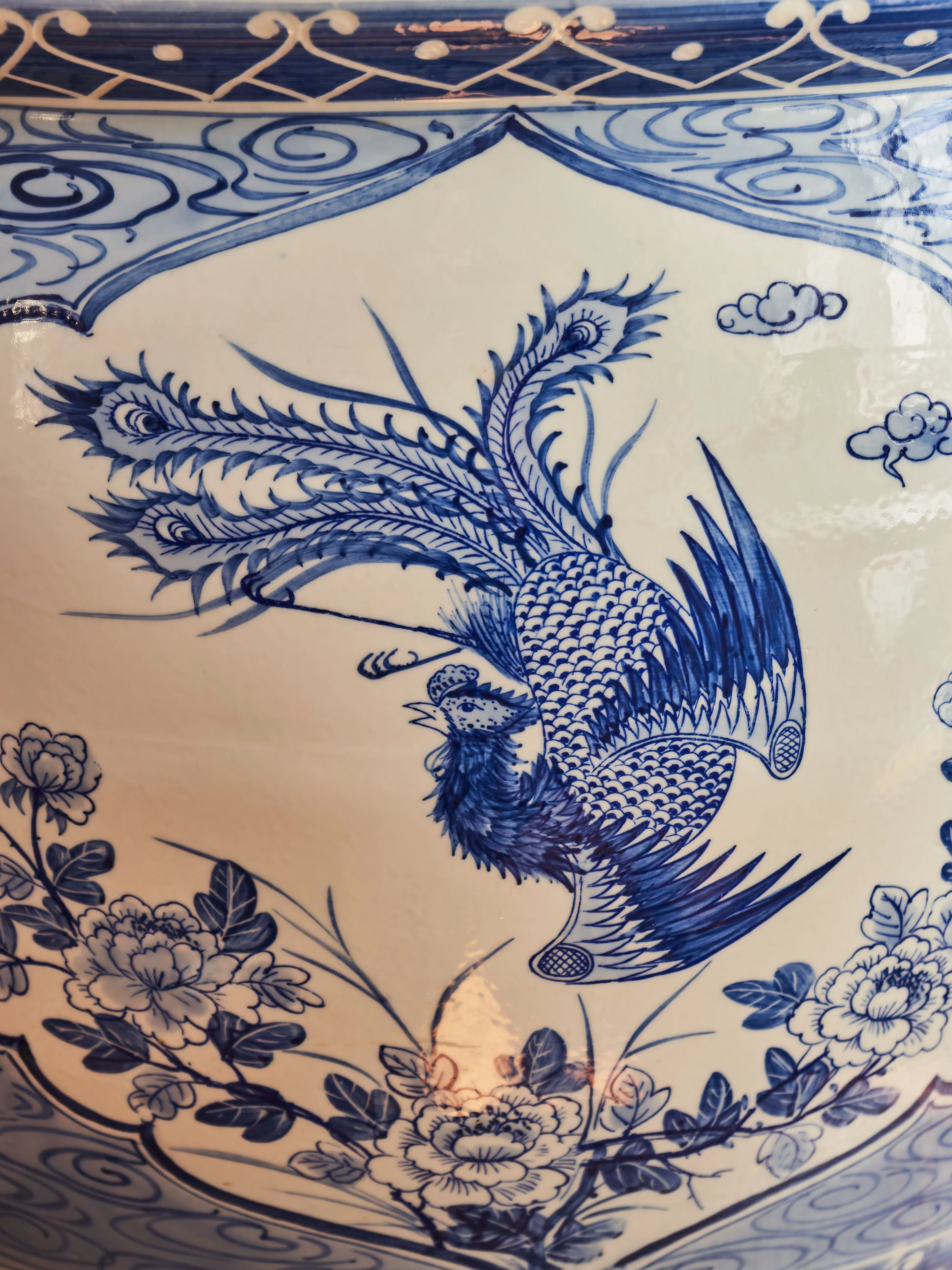 Čínský ručně malovaný porcelánový květináč – kobaltová modř, Ø 47,5 cm - 8