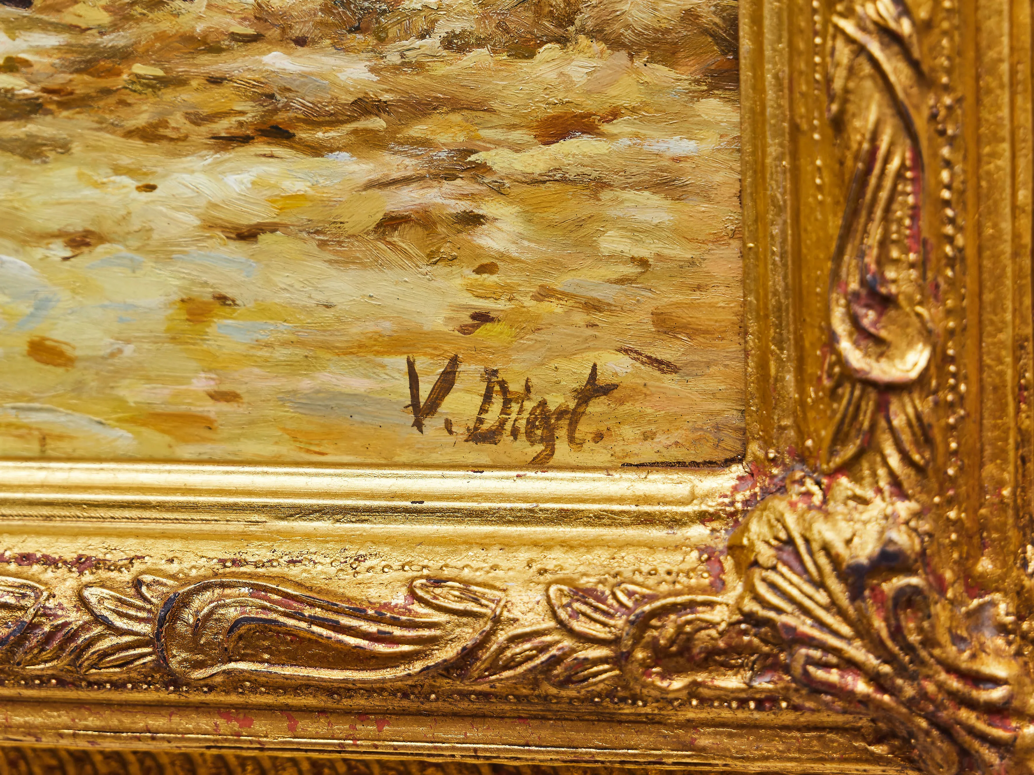 Pobřežní výjev s rybáři a jejich rodinami – signováno V. Digit - 6
