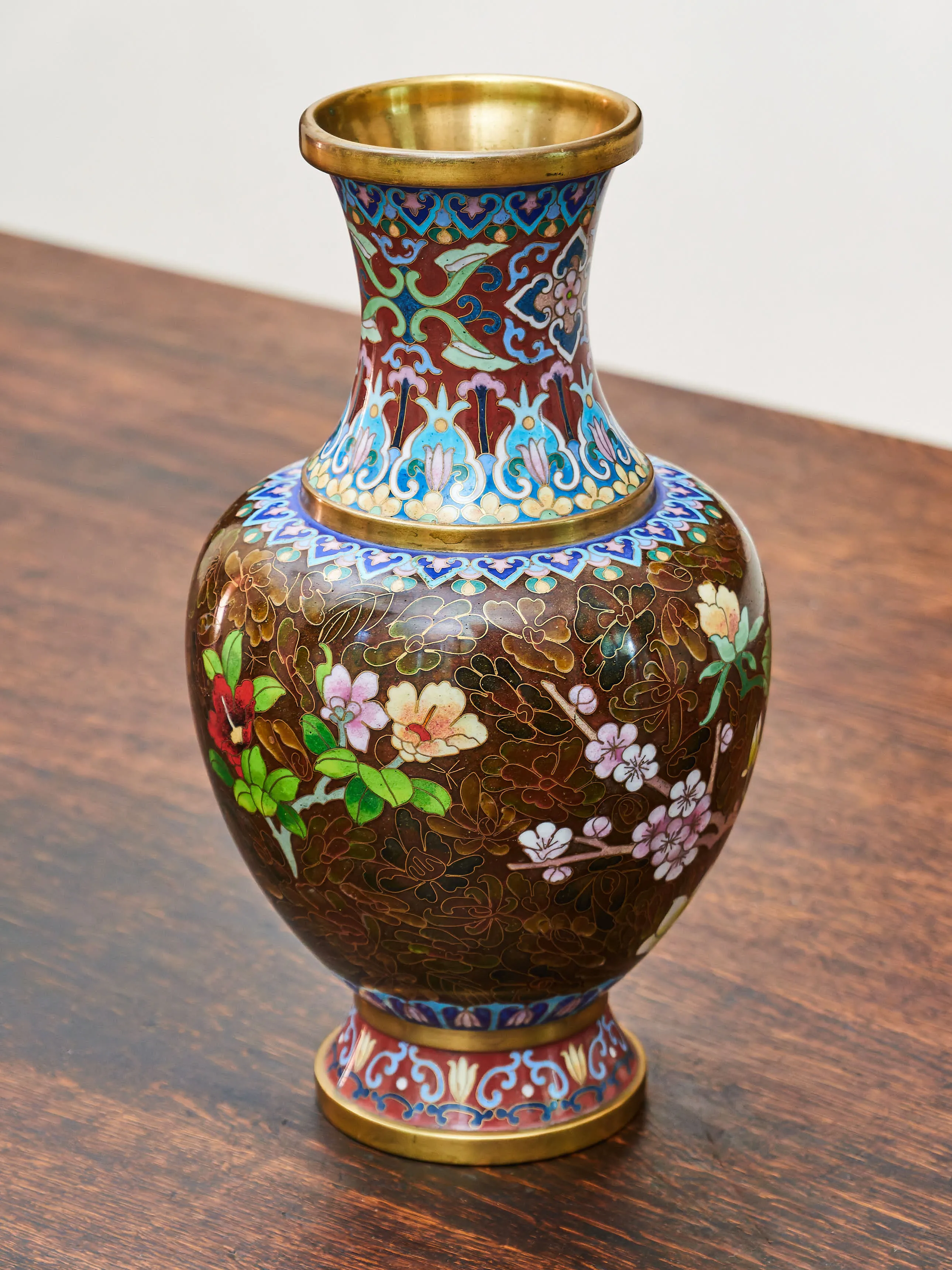 Cloisonné vázy – hnědé, ručně zdobené - 2