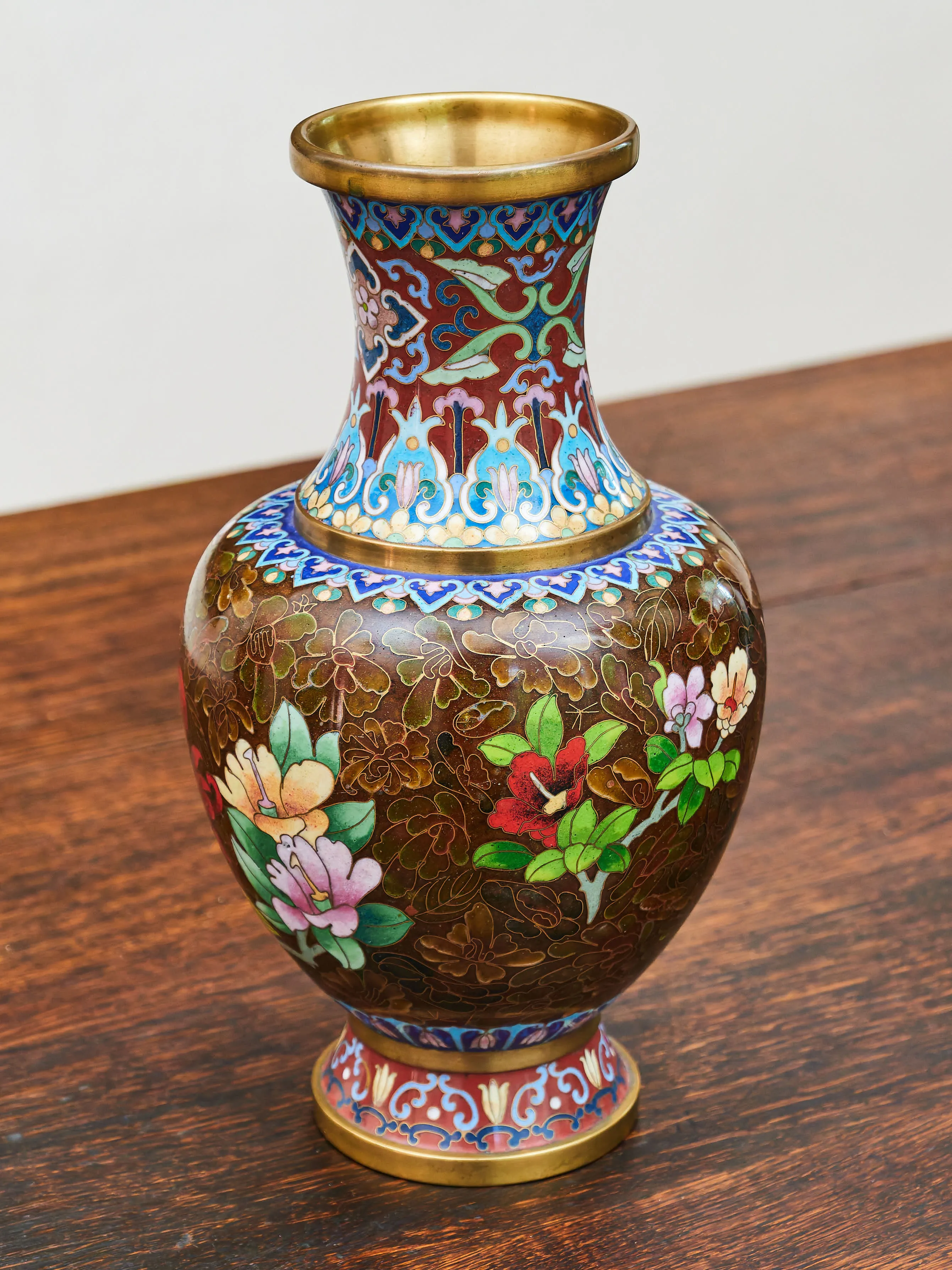 Cloisonné vázy – hnědé, ručně zdobené - 9