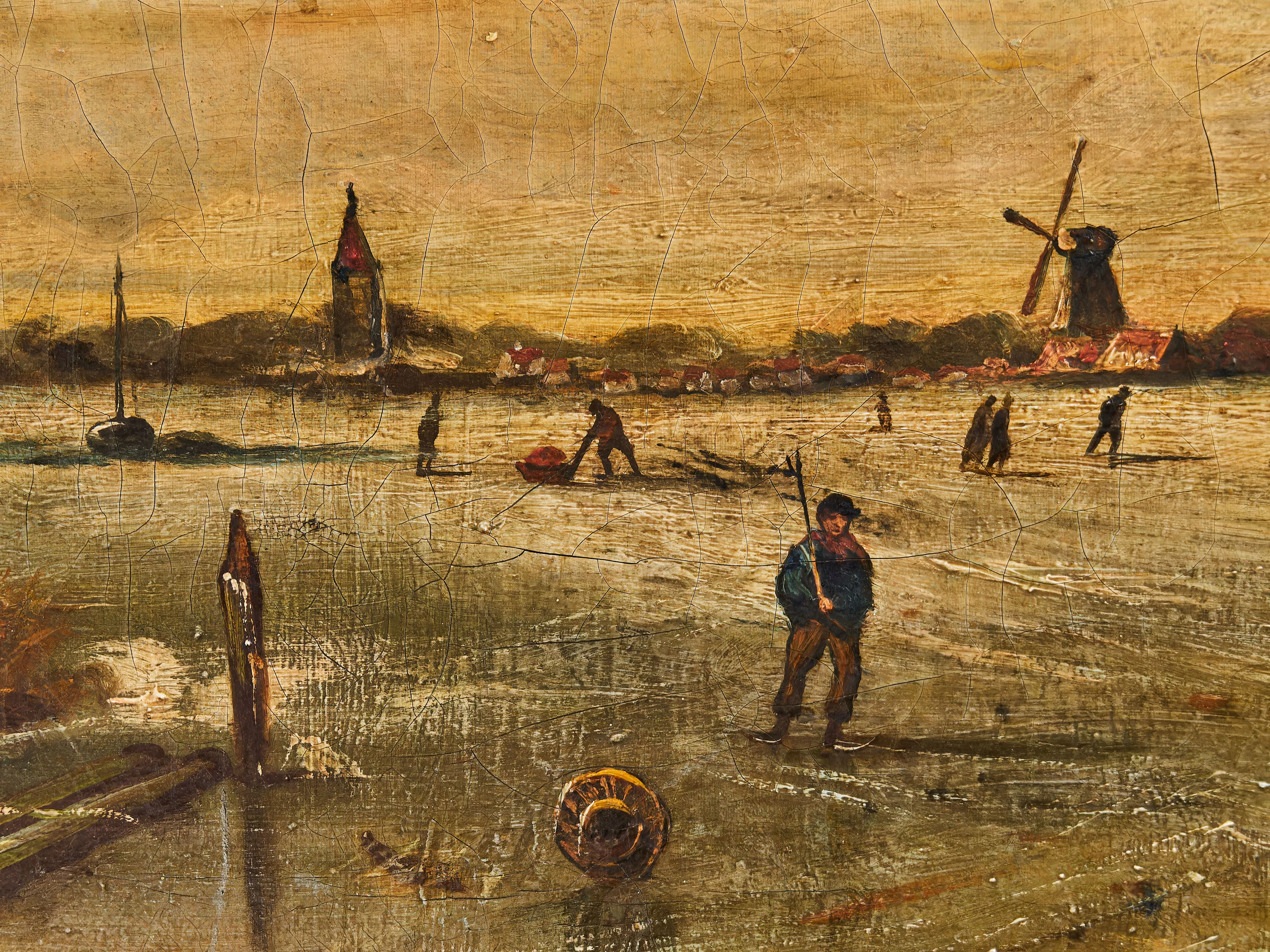 Zimní krajina s bruslaři – J. Spolet (1854–1912), olej na plátně - 4