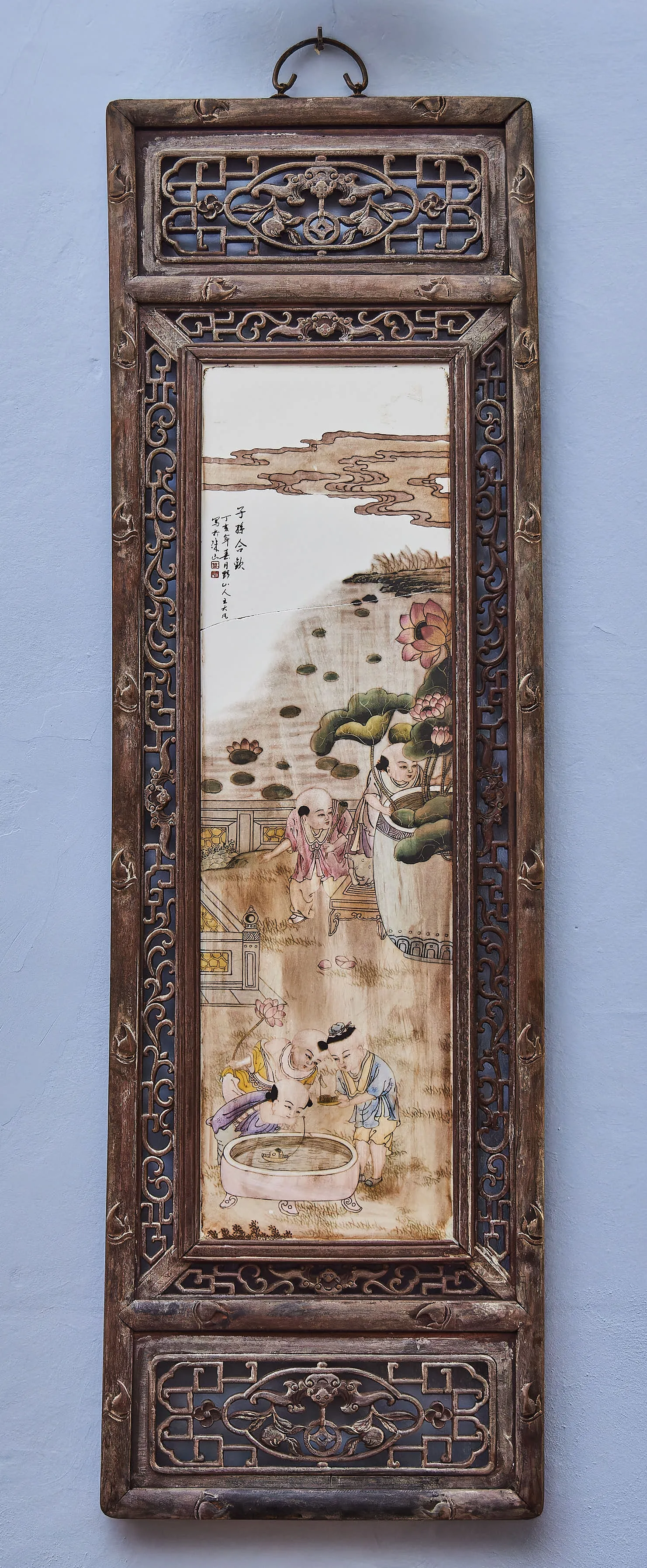 Čínský porcelánový panel s malbou dětí