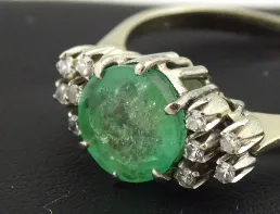Zlatý prsten s přírodním smaragdem a 10 diamanty - 6