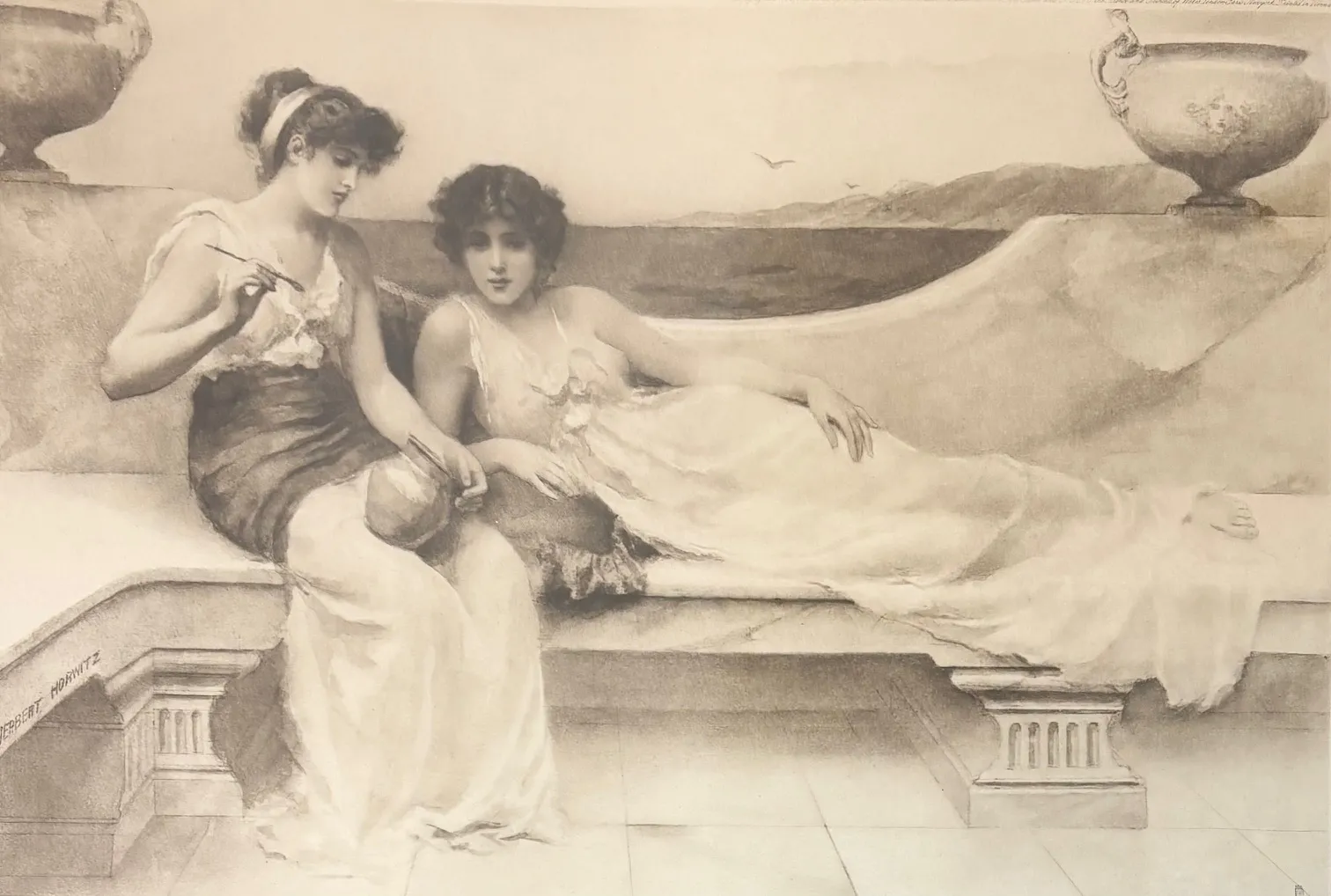 Rytina s antickým námětem „Malování“.- Herbert Arthur Horwitz - 2