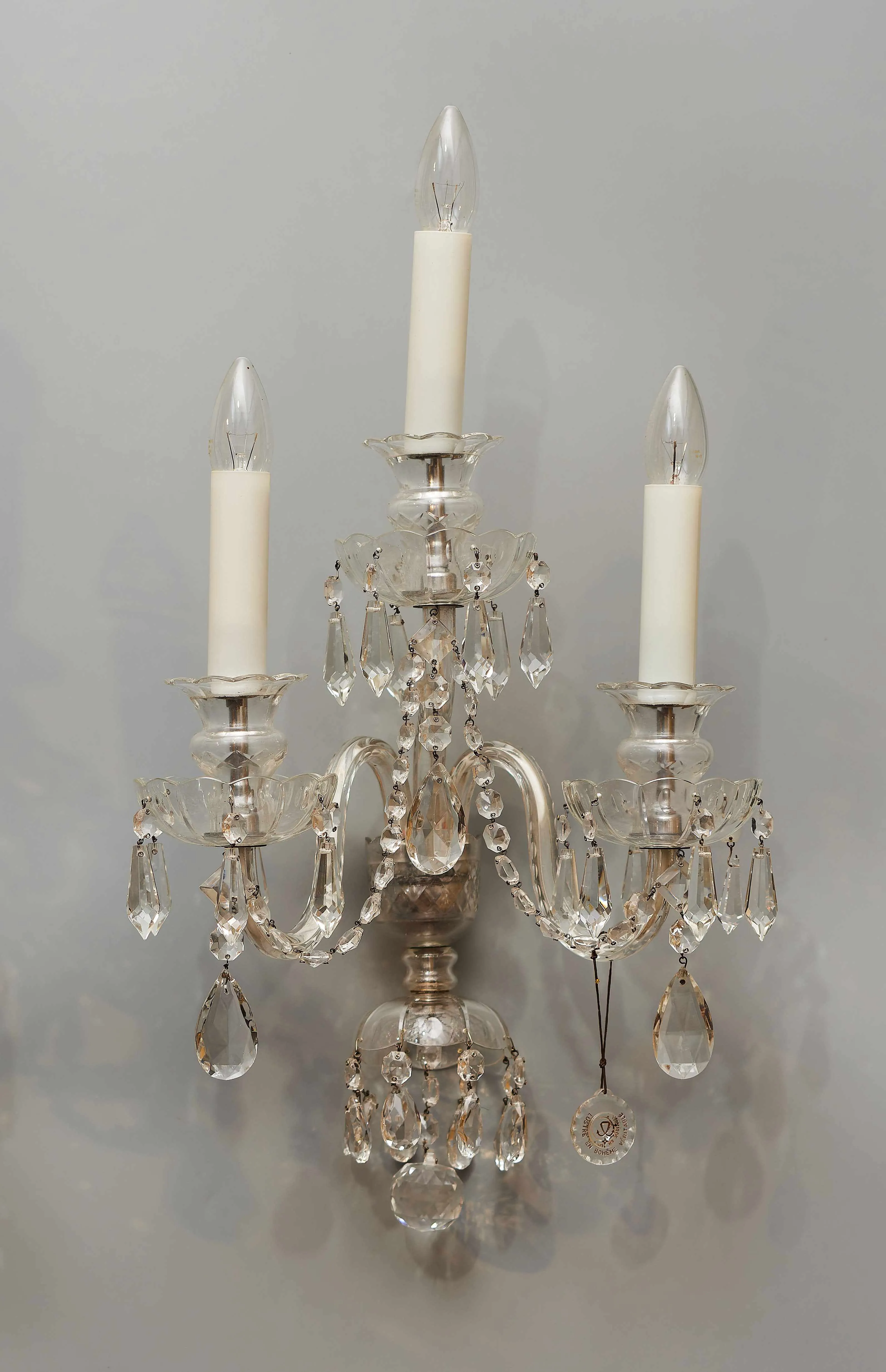 Párové tereziánské nástěnné lampy s křišťálovými ověsy - 3