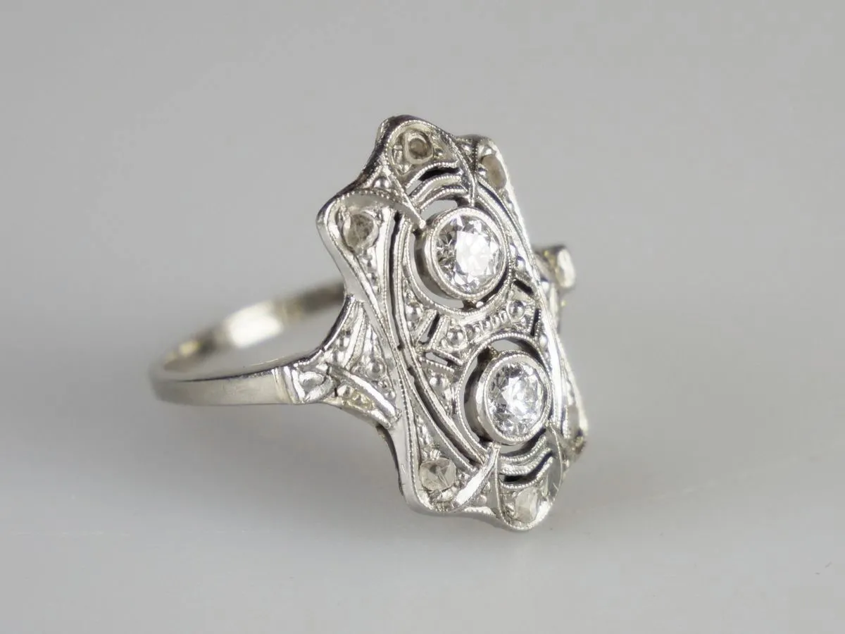 Art deco zlatý prsten s diamanty - 2