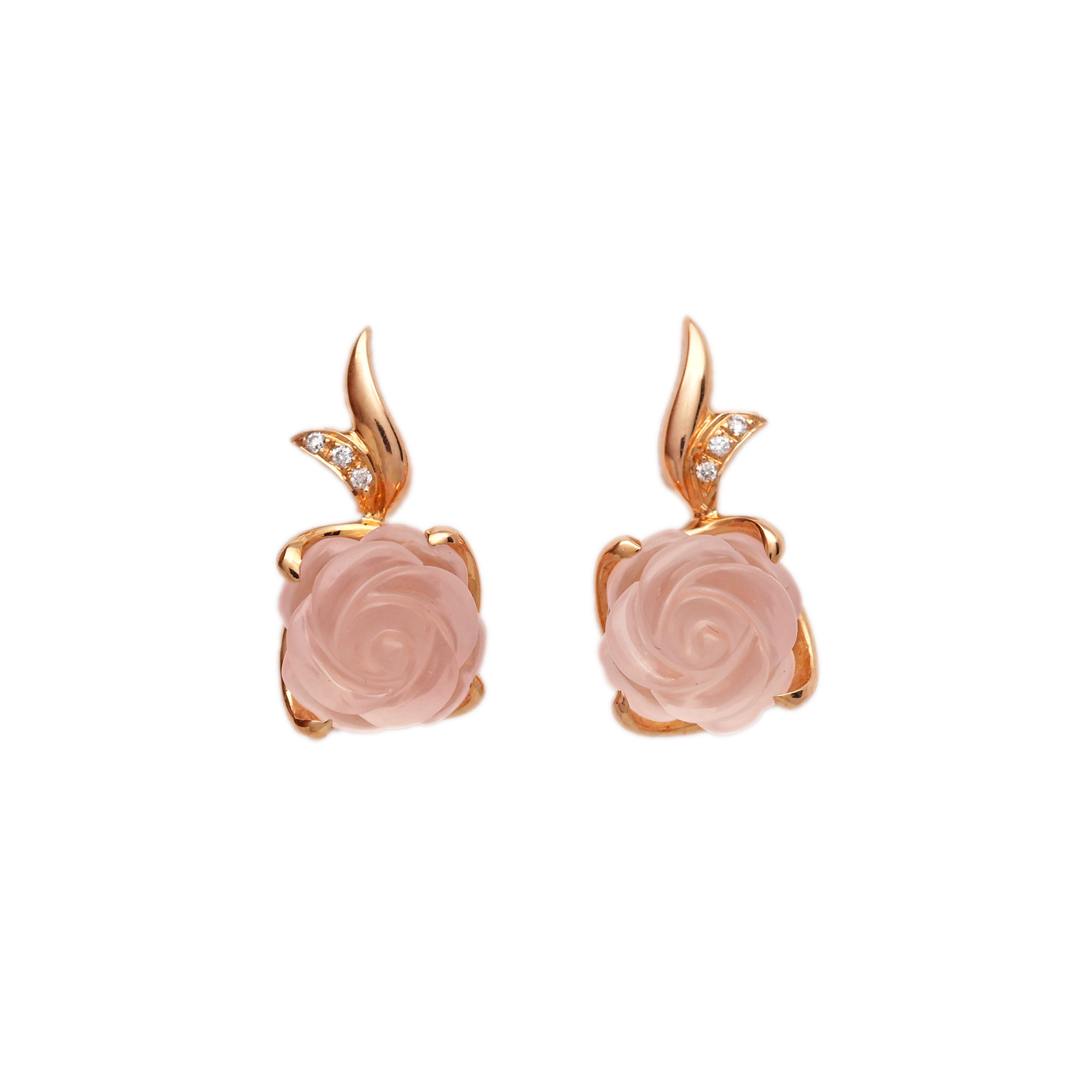 Zlaté náušnice s brilianty a broušenými růženiny