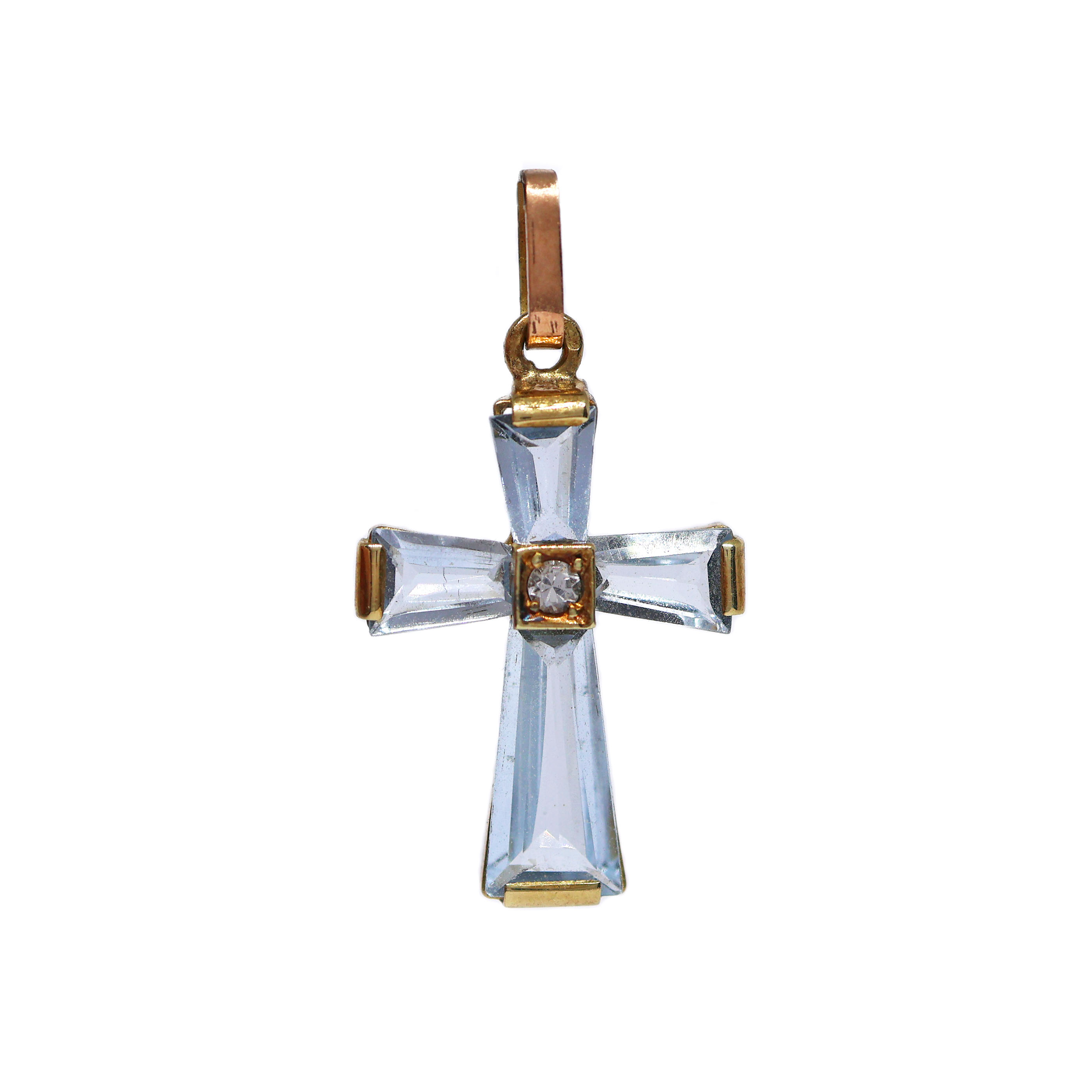 Art deco zlatý přívěsek s broušenými topasy a diamantem