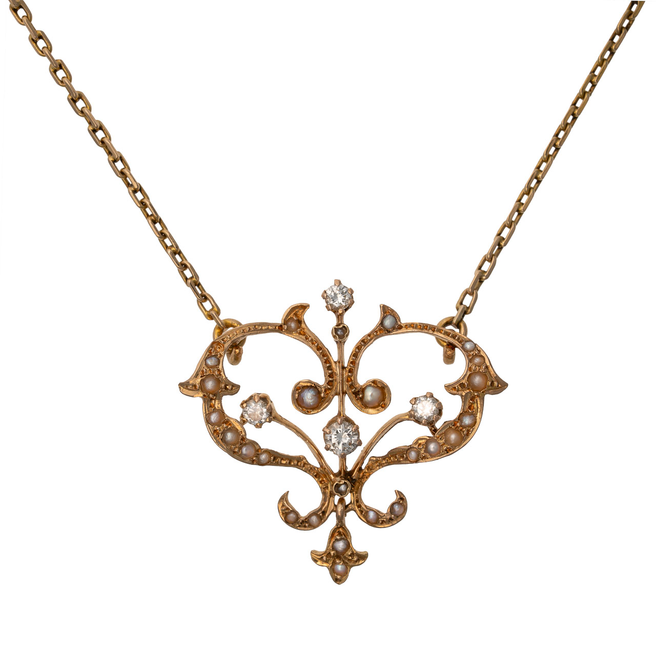 Zlatý náhrdelník s diamanty a perličkami