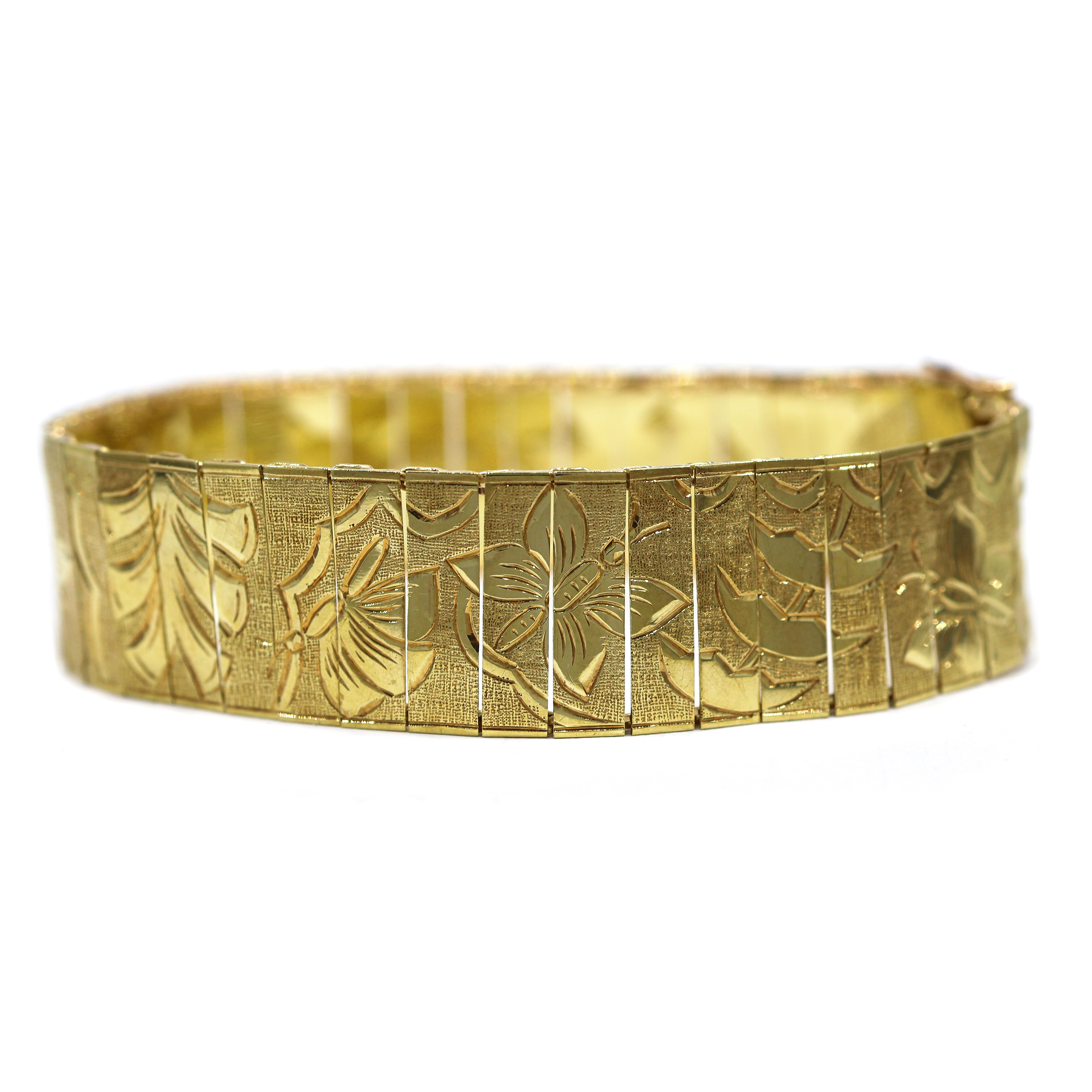 Starožitný zlatý gravírovaný náramek