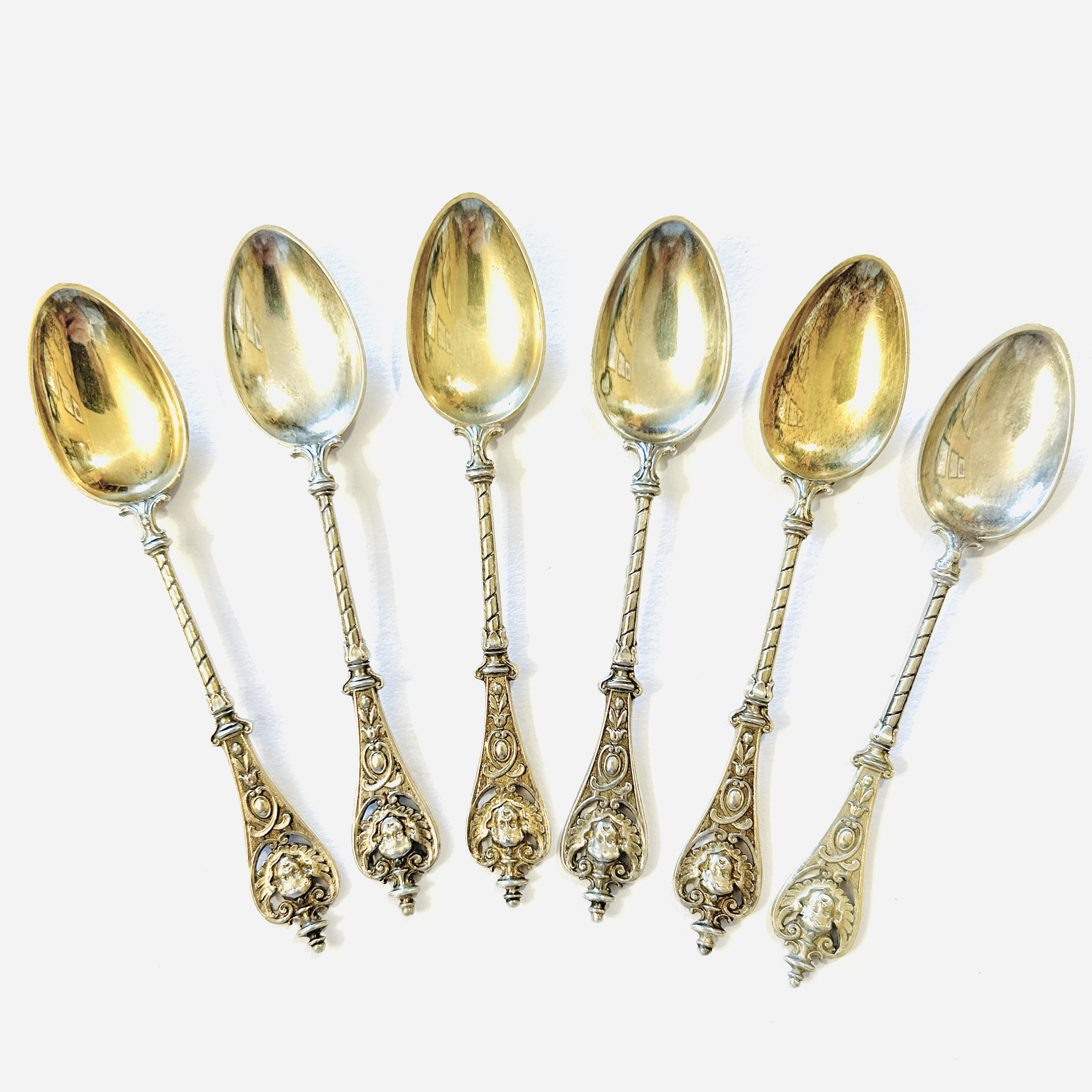 Stříbrné zlacené novorenesanční mokka lžičky – D. Vollgold & Sohn