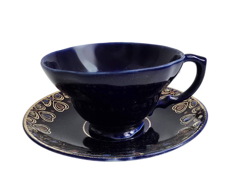 Starožitný kobaltový šálek s podšálkem