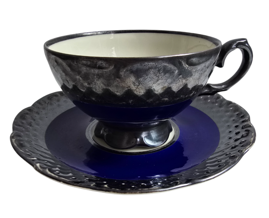 Starožitný šálek s podšálkem modro-černý CT Tielsch
