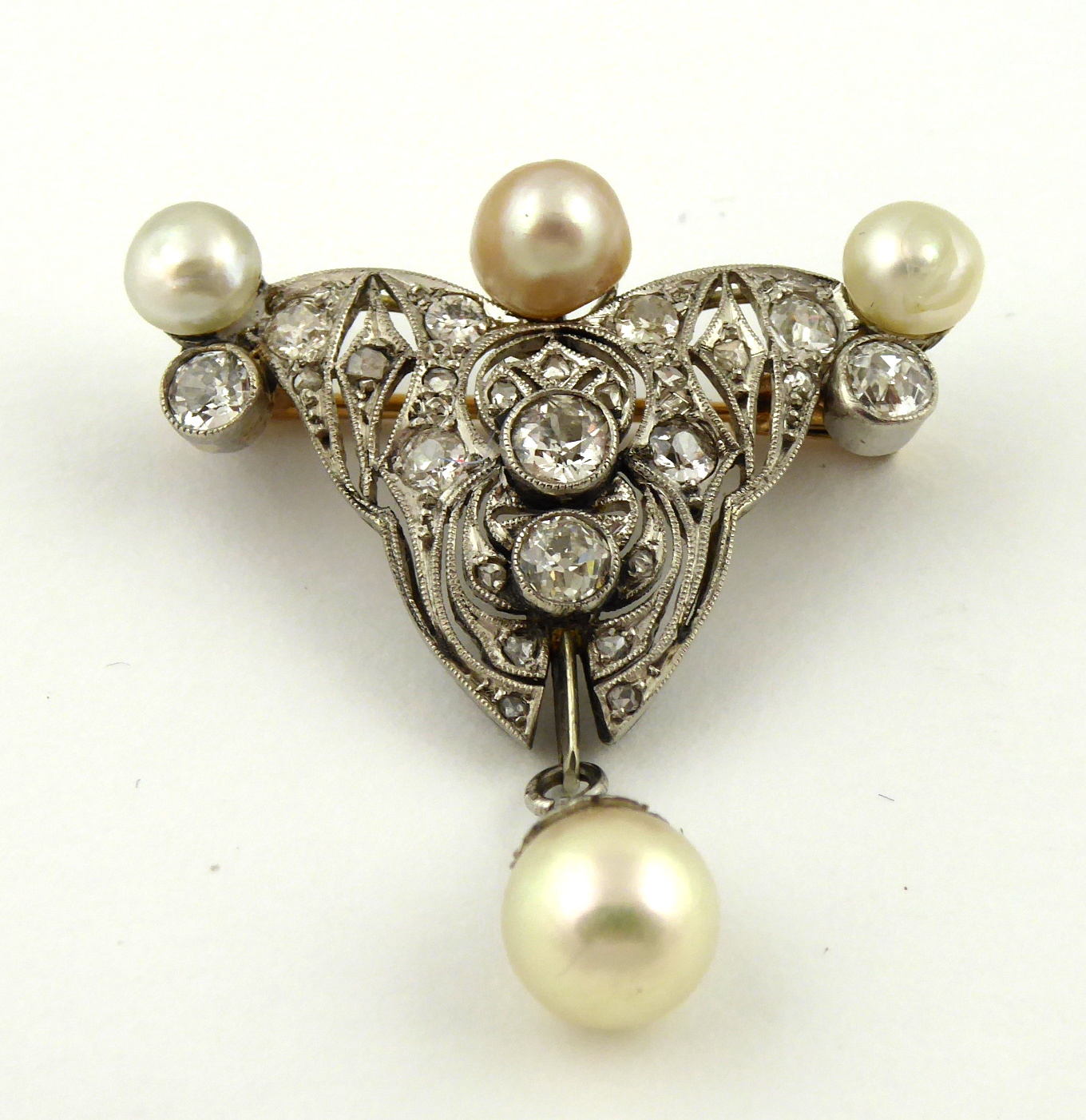 Elegantní brož s perlami a diamanty  – 1,00 ct