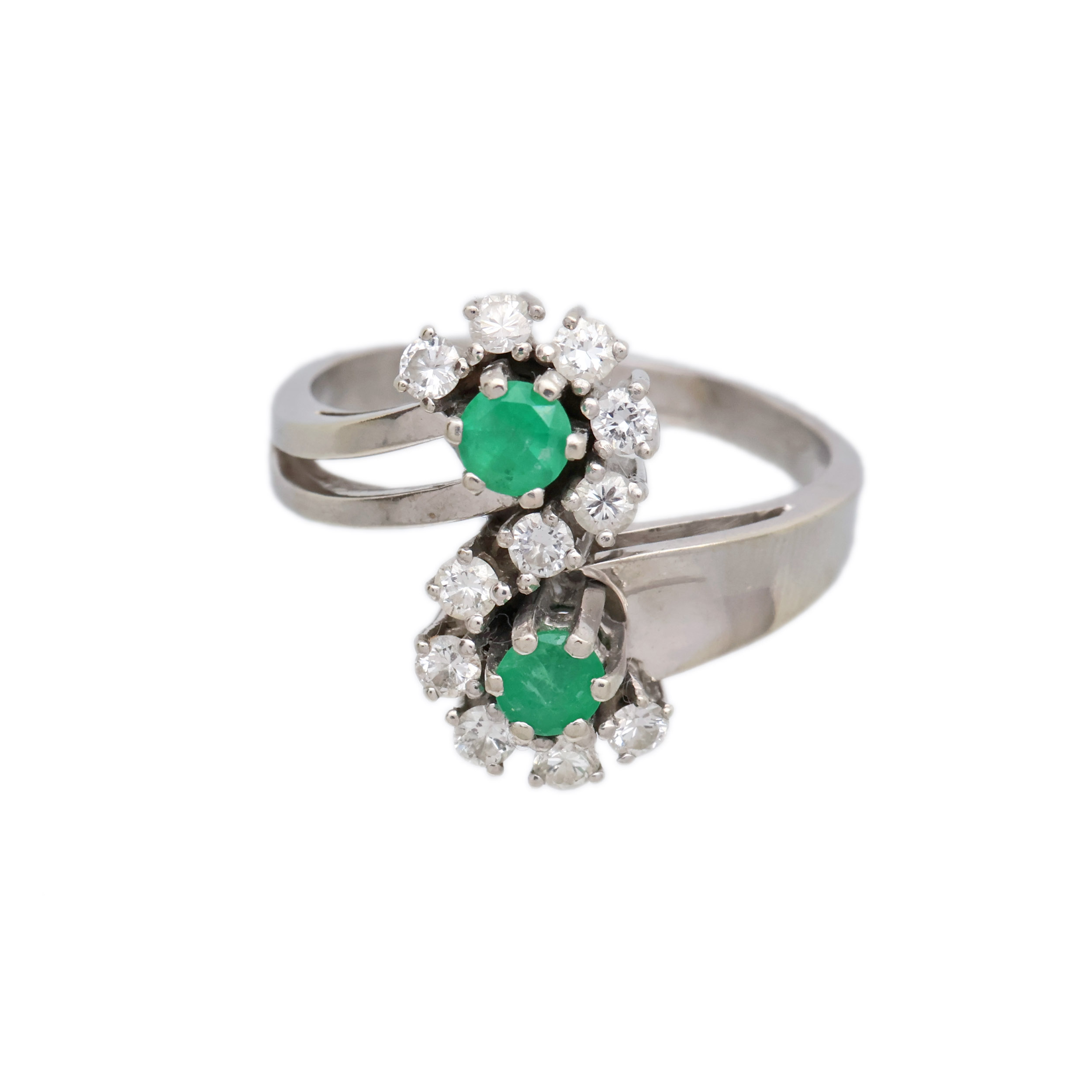 Zlatý prsten s přírodními brilianty a smaragdy