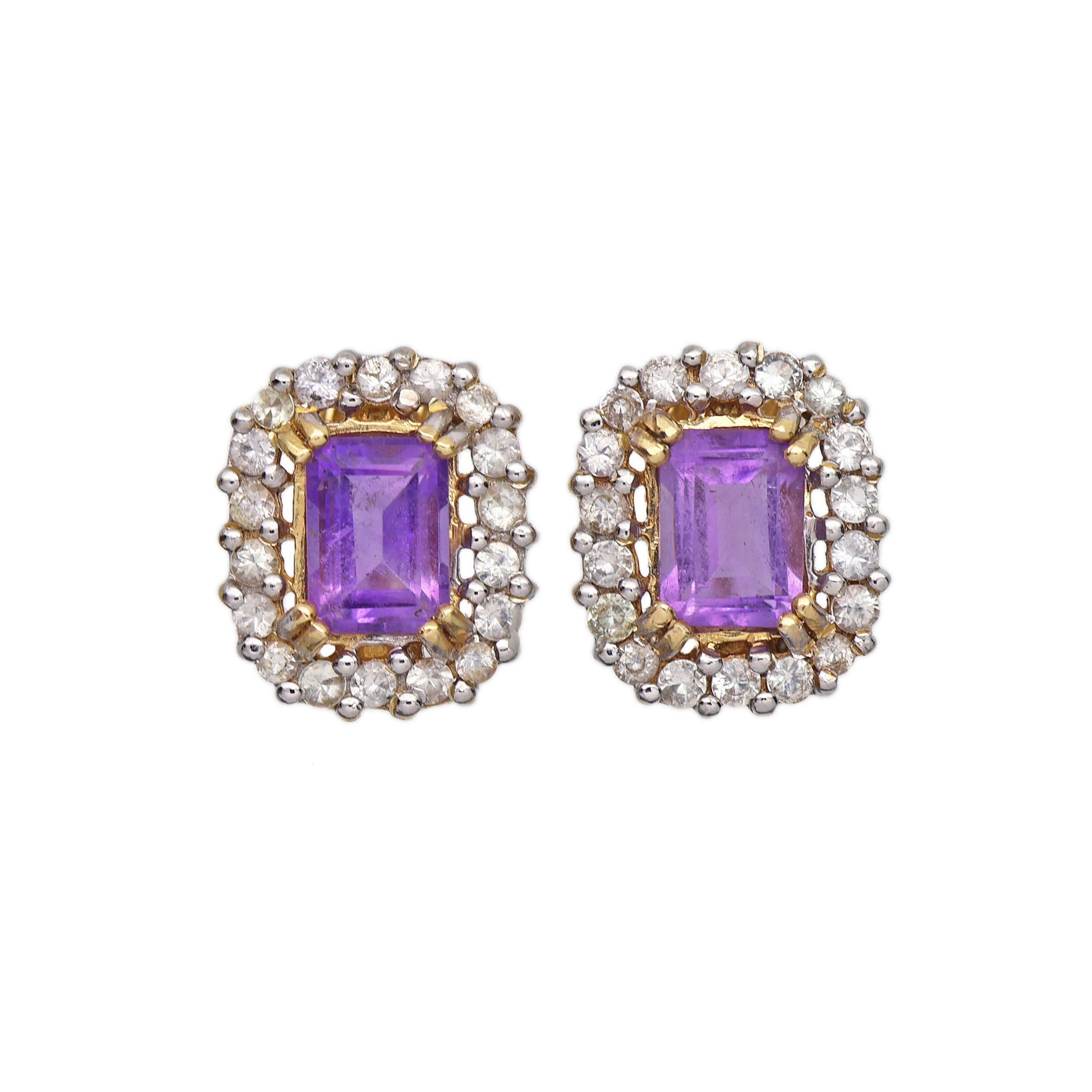 Zlaté náušnice s ametystem a zirkony