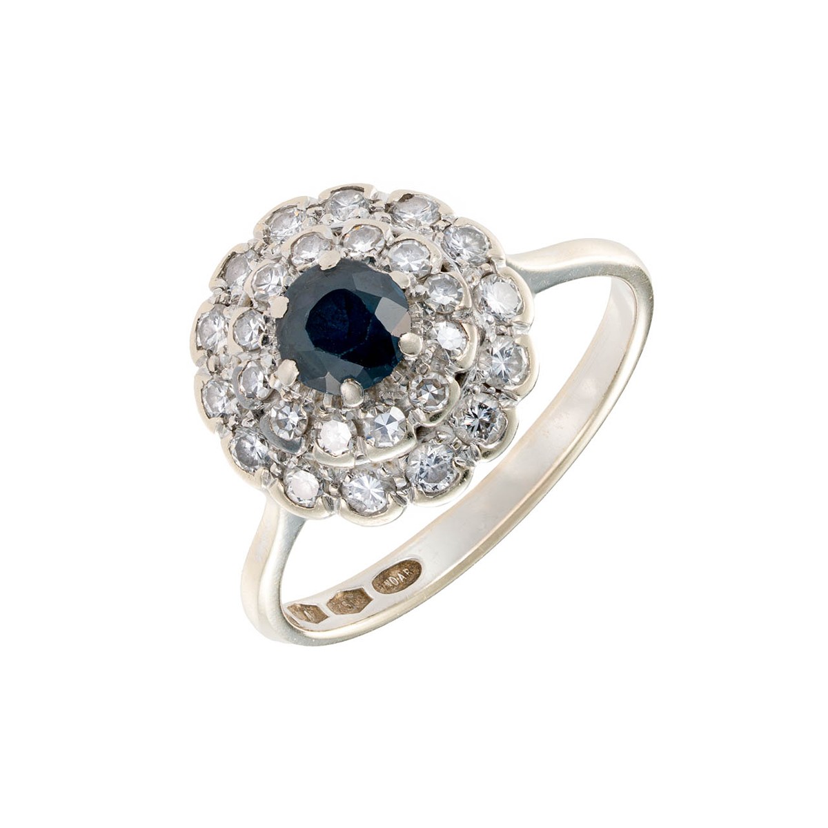 Zlatý prsten s přírodním safírem a diamanty