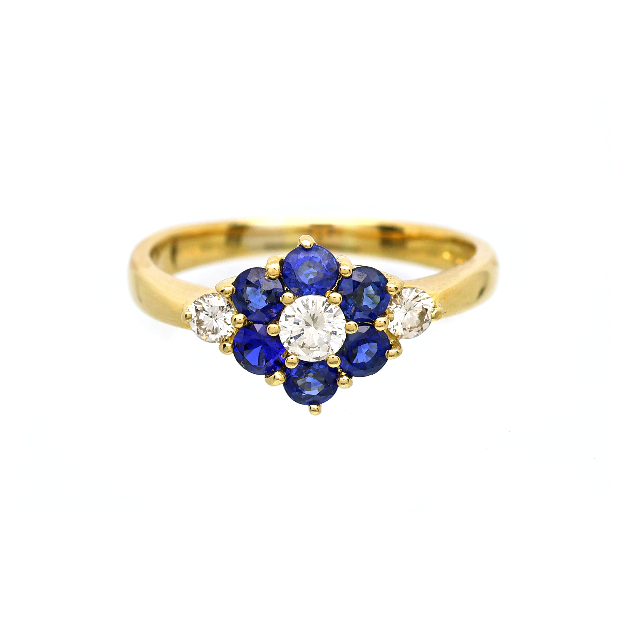 Zlatý prsten s přírodními brilianty 0,38 ct a safíry 0,90 ct + CERTIFIKÁT PRAVOSTI