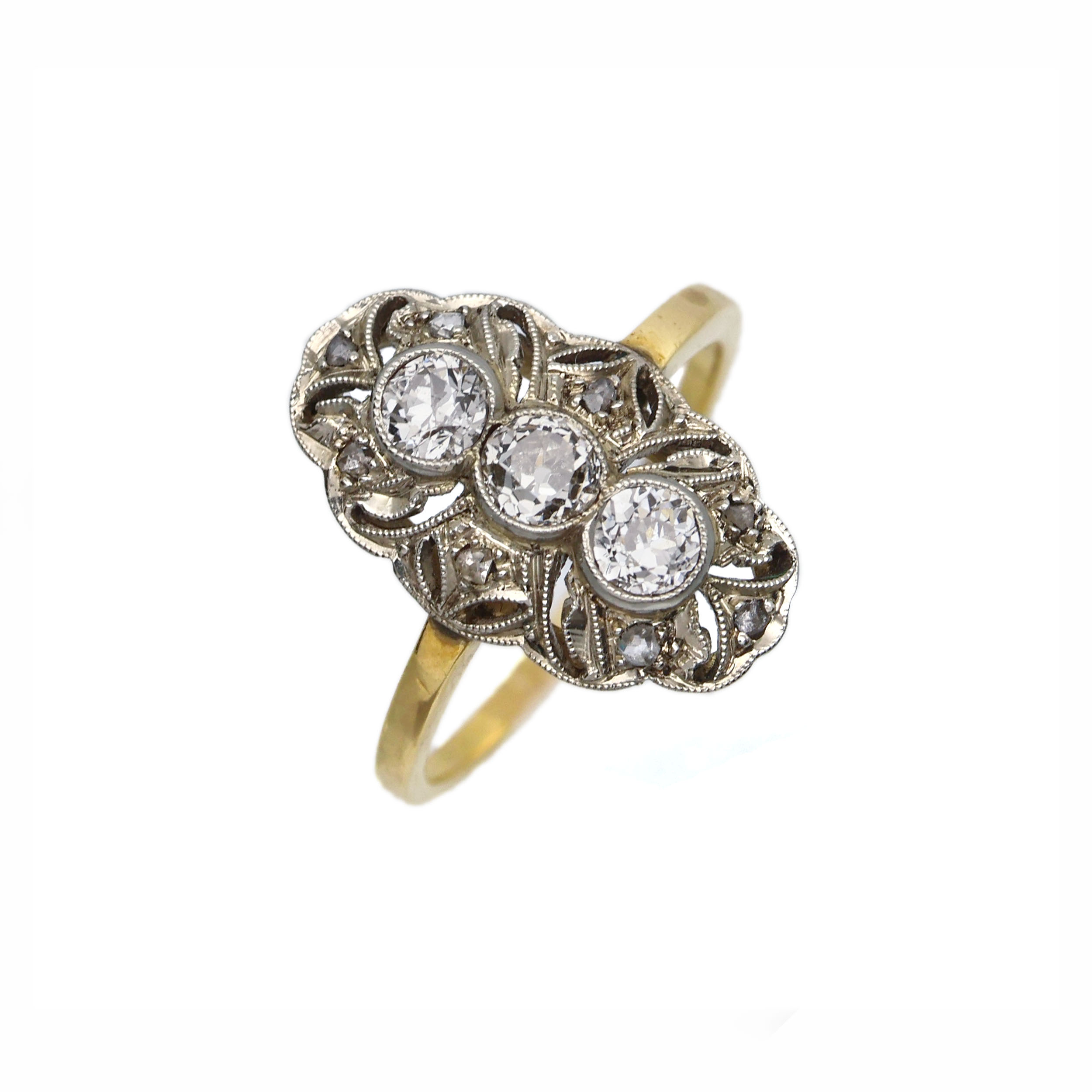 Art deco zlatý prsten s přírodními diamanty starého brusu 0,60ct