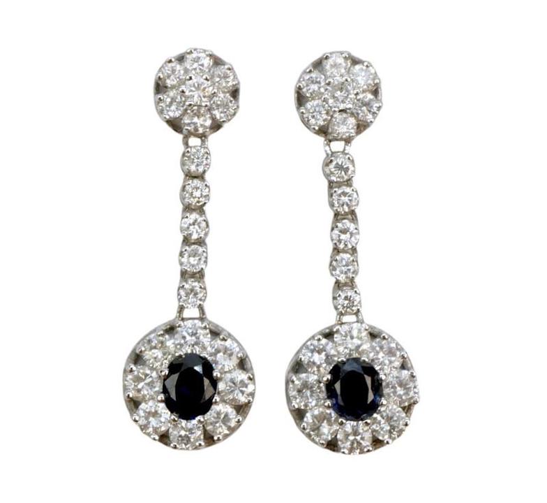 Luxusní visací náušnice s přírodními safíry a brilianty 2,91 ct