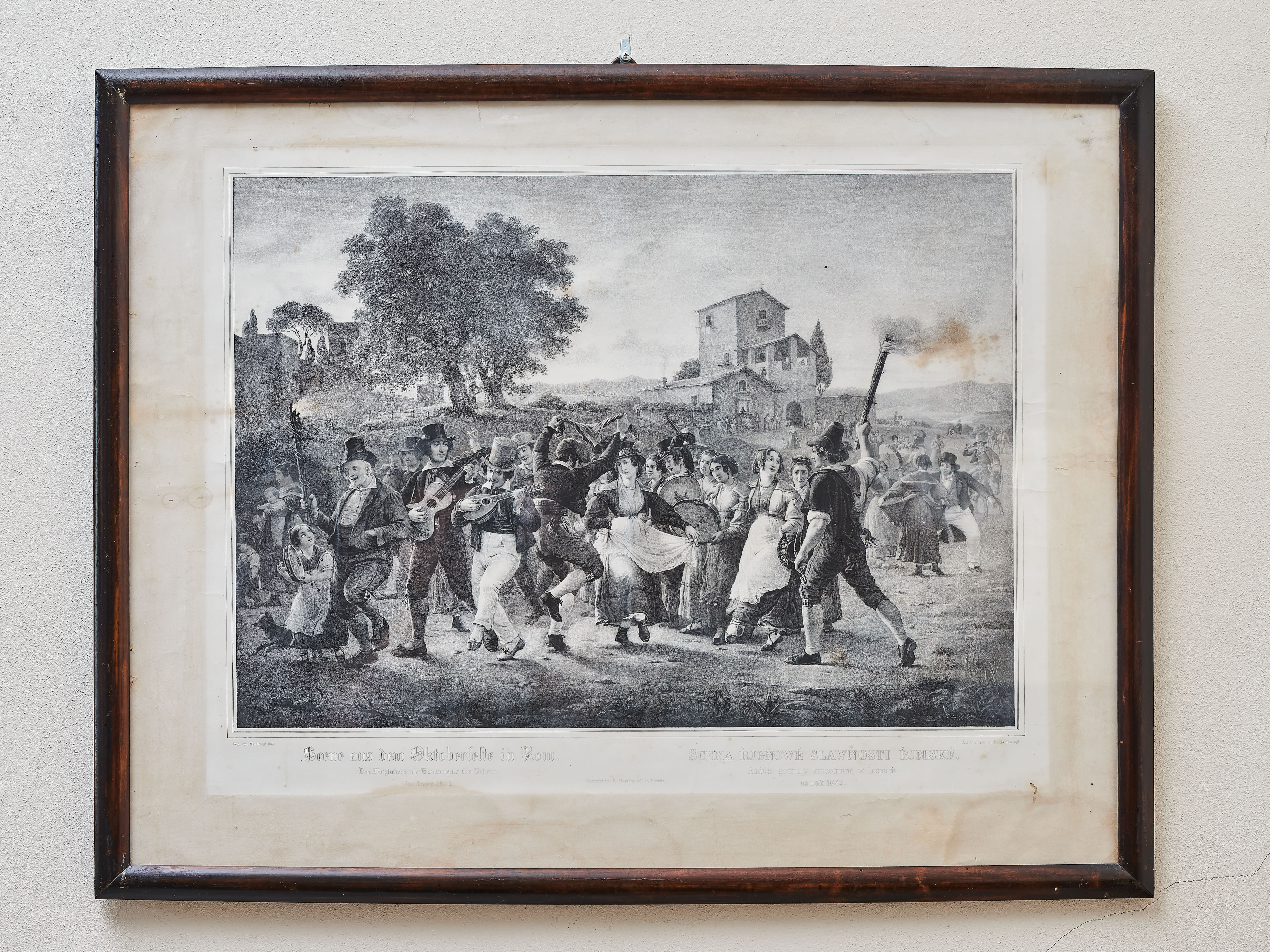 Litografie Scéna říjnové slavnosti římské, Marstrand 1841, Hanfstaengl Dresden