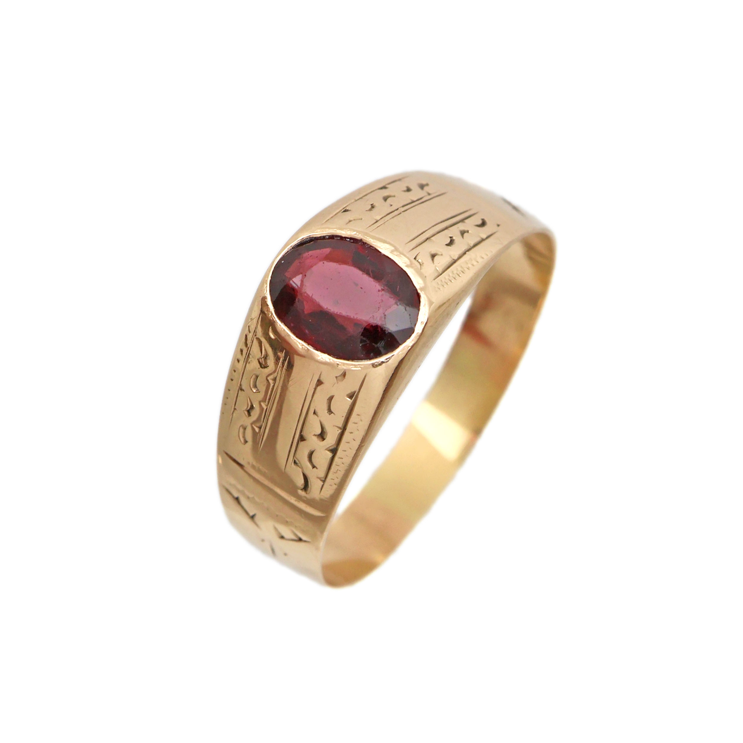 Starožitný zlatý prsten s almandinem, Rakousko Uhersko