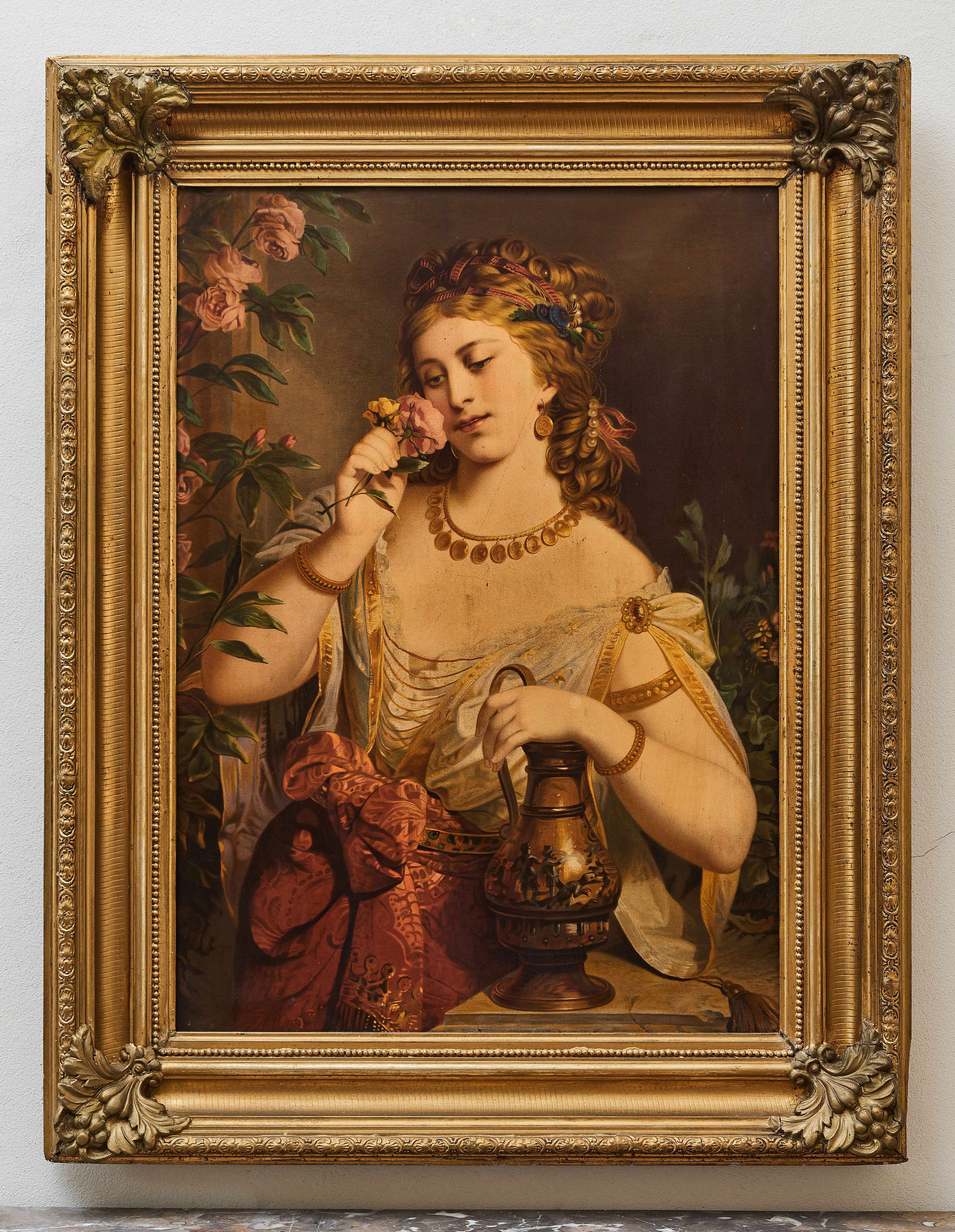 Alegorický portrét dámy s růží a džbánem, 19. století