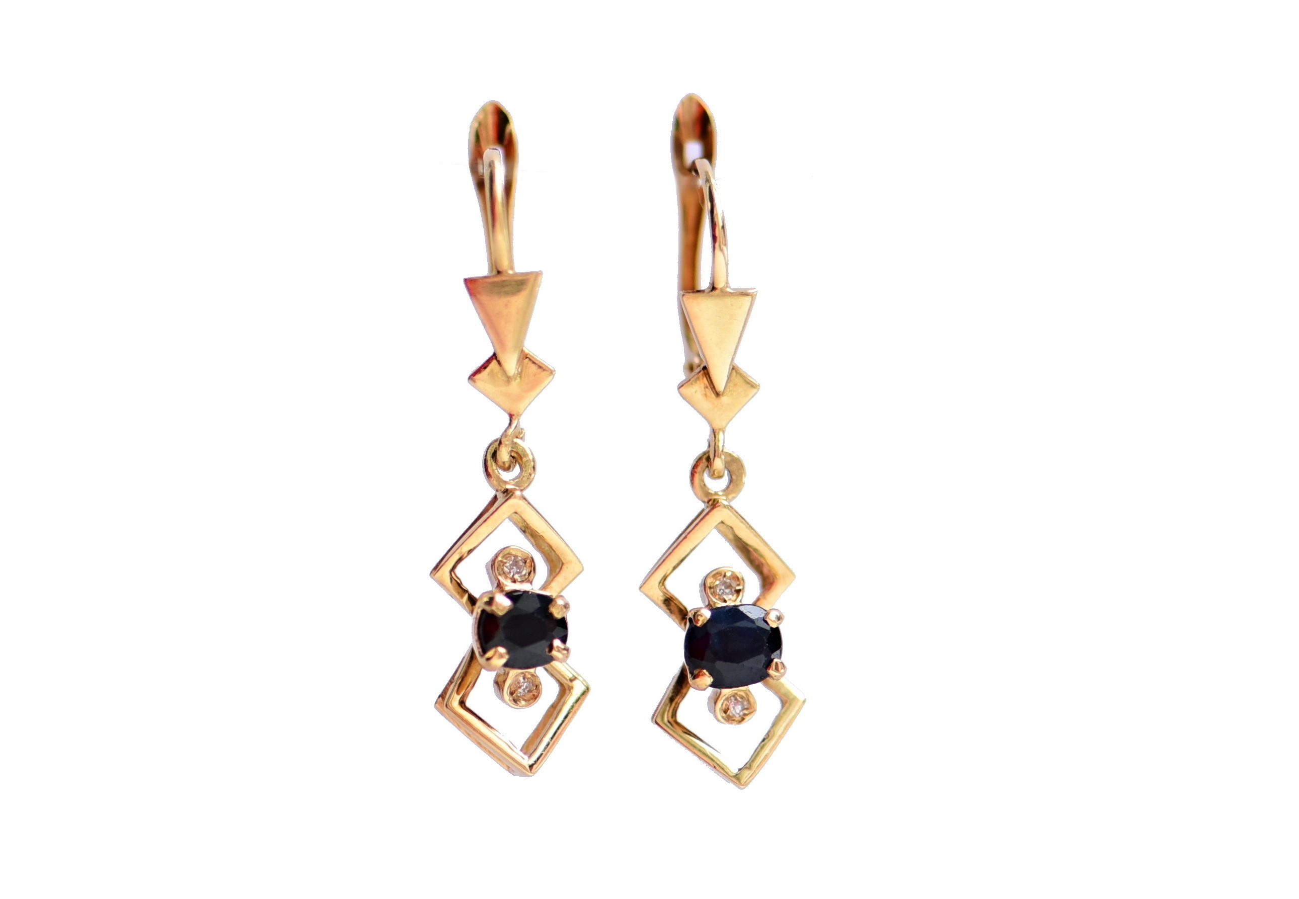 Zlaté náušnice se safírem a diamanty