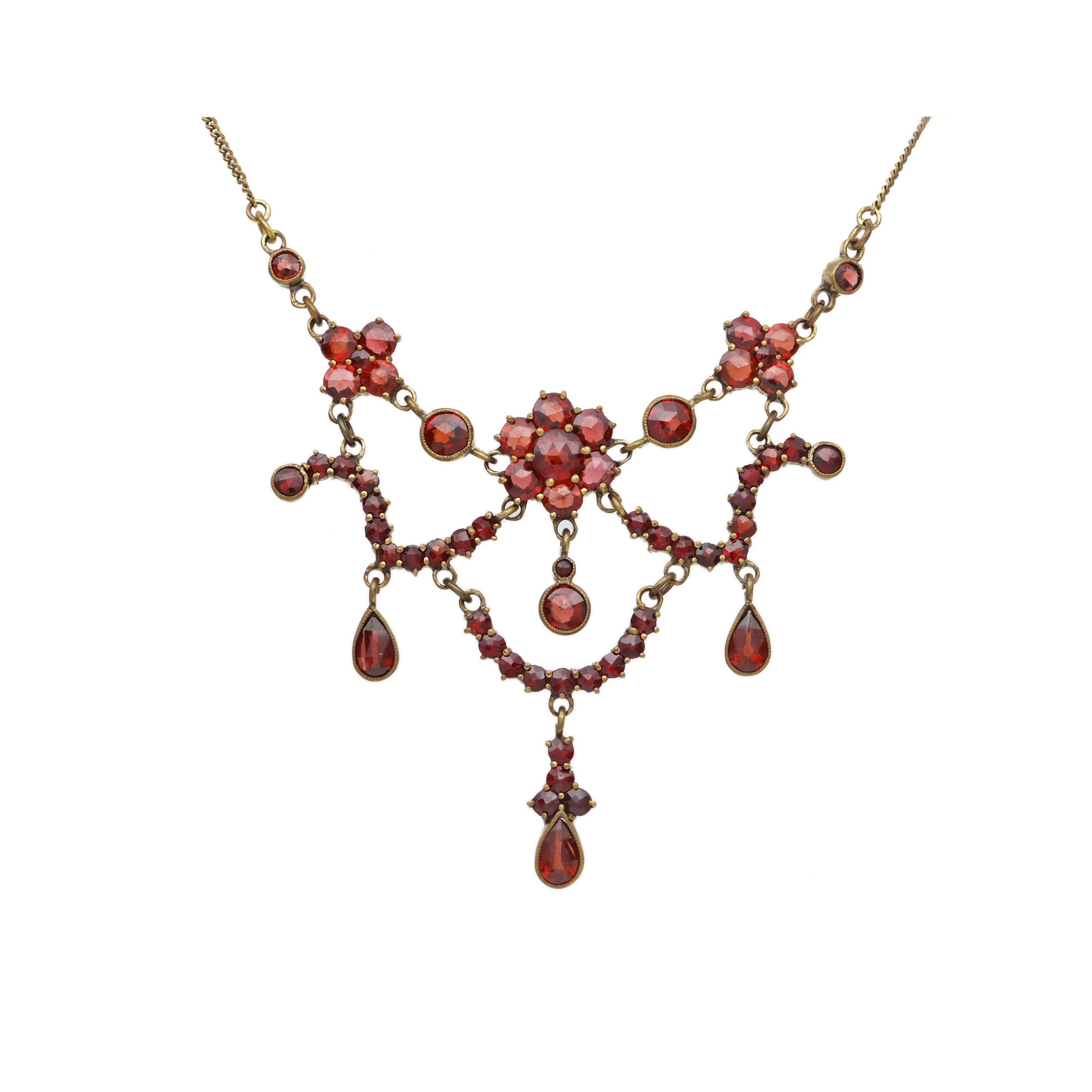 Starožitný náhrdelník v tombaku s přírodními almandiny