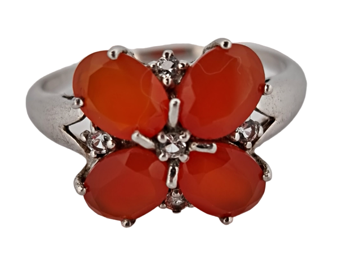 Stříbrný prsten s ohnivými opály „čtyřlístek“