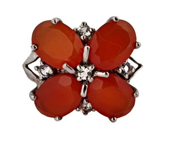 Stříbrný prsten s ohnivými opály „čtyřlístek“ - 2