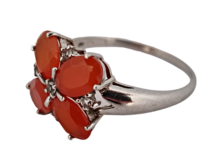 Stříbrný prsten s ohnivými opály „čtyřlístek“ - 3