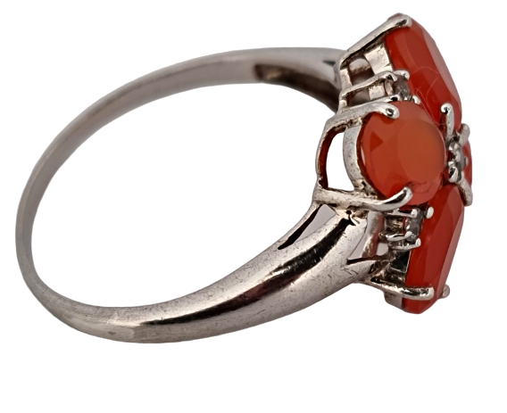 Stříbrný prsten s ohnivými opály „čtyřlístek“ - 4