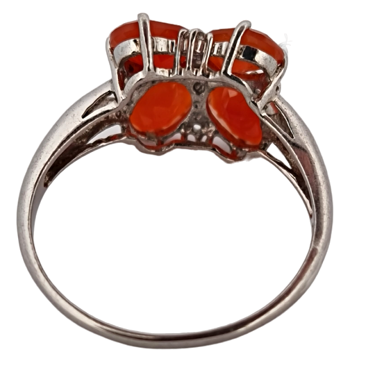 Stříbrný prsten s ohnivými opály „čtyřlístek“ - 5