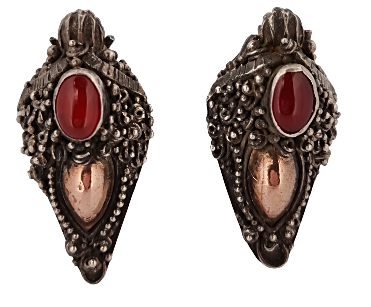 Stříbrné secesní benátské náušnice s karneolem