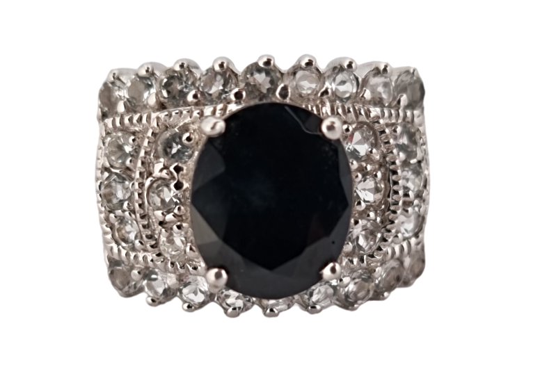 Unisex stříbrný prsten s onyxem a zirkony