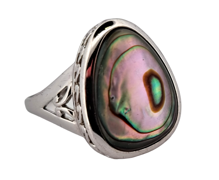 Stříbrný zdobený prsten s perletí Abalone