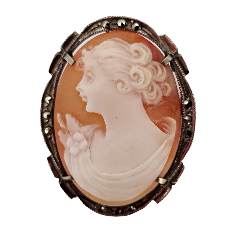 Stříbrná brož/přívěsek 2 v 1 – kamej s markazity