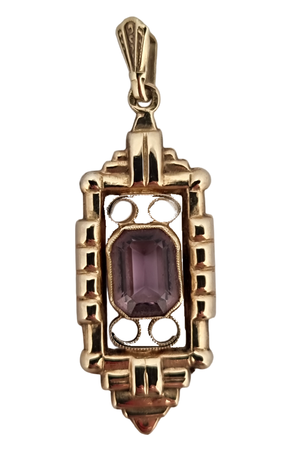 Zlatý Art Deco přívěsek s ametystem