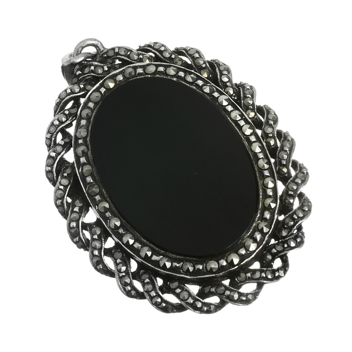 Stříbrná brož/ přívěs s onyxem a markazity