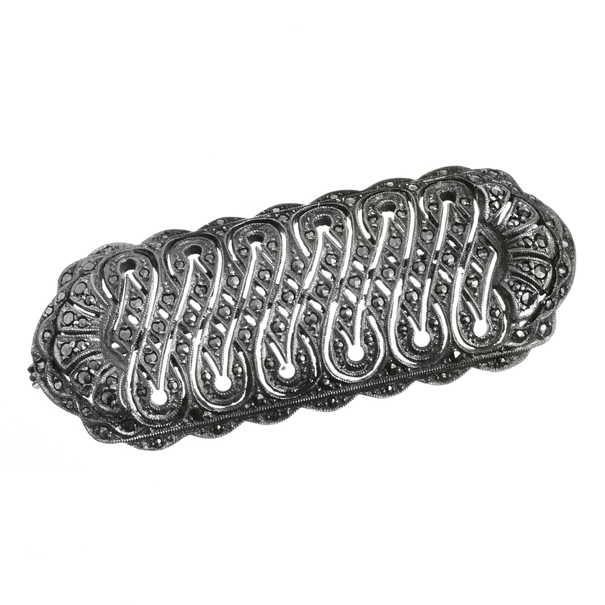 Stříbrná brož s markazity